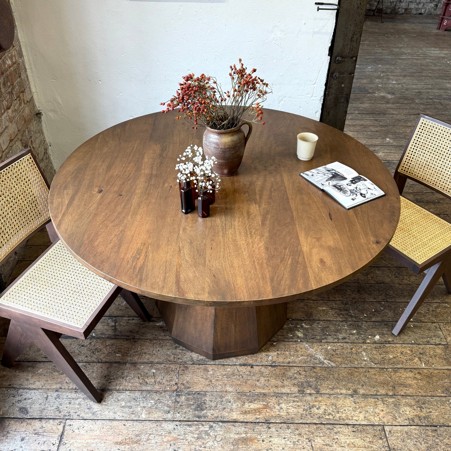 Skye Round Solid Mango Wood Dining Table in Brown (3 Sizes)