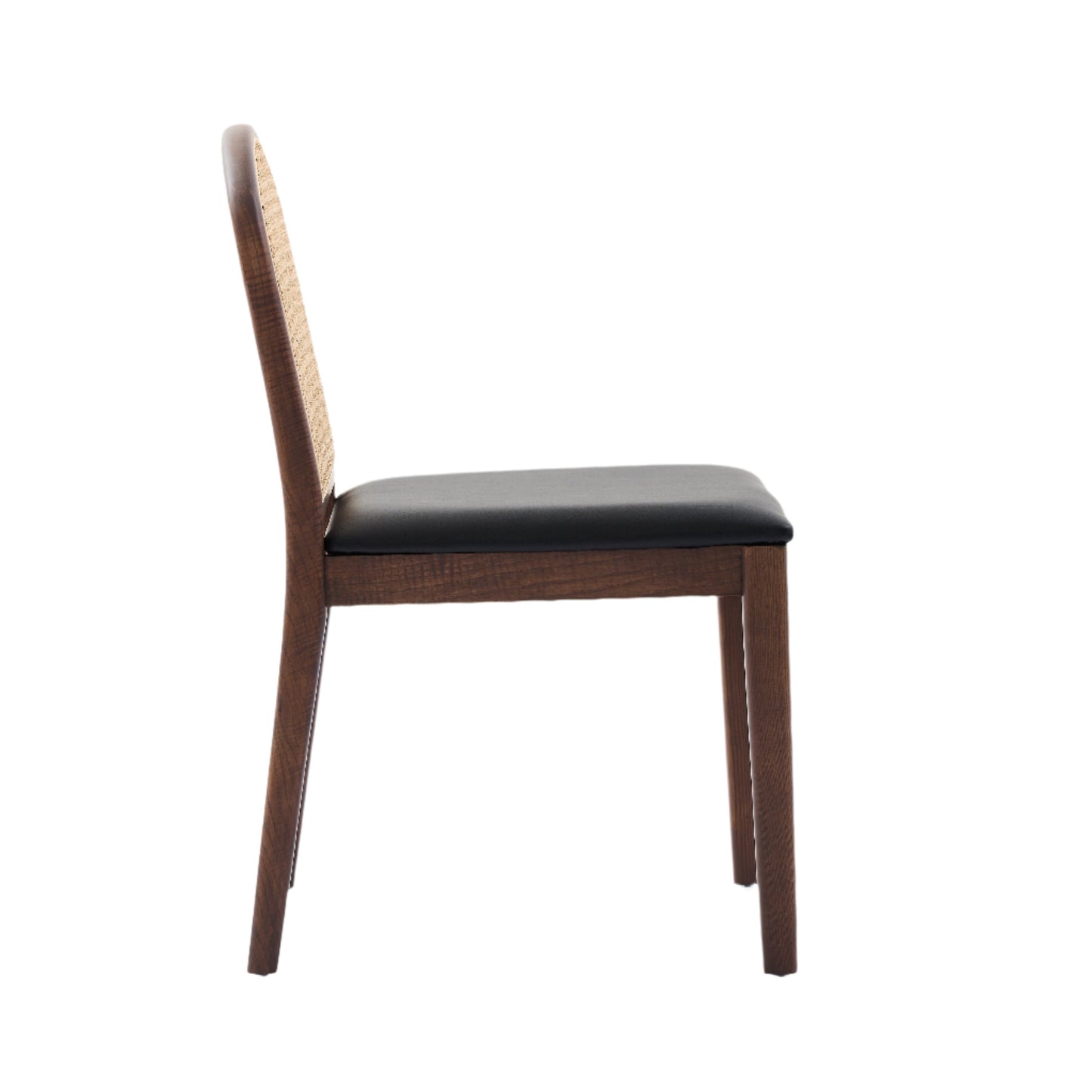 Bambie Solid Ash Wood Dining Chair in Walnut and Black Leather (2pk)
