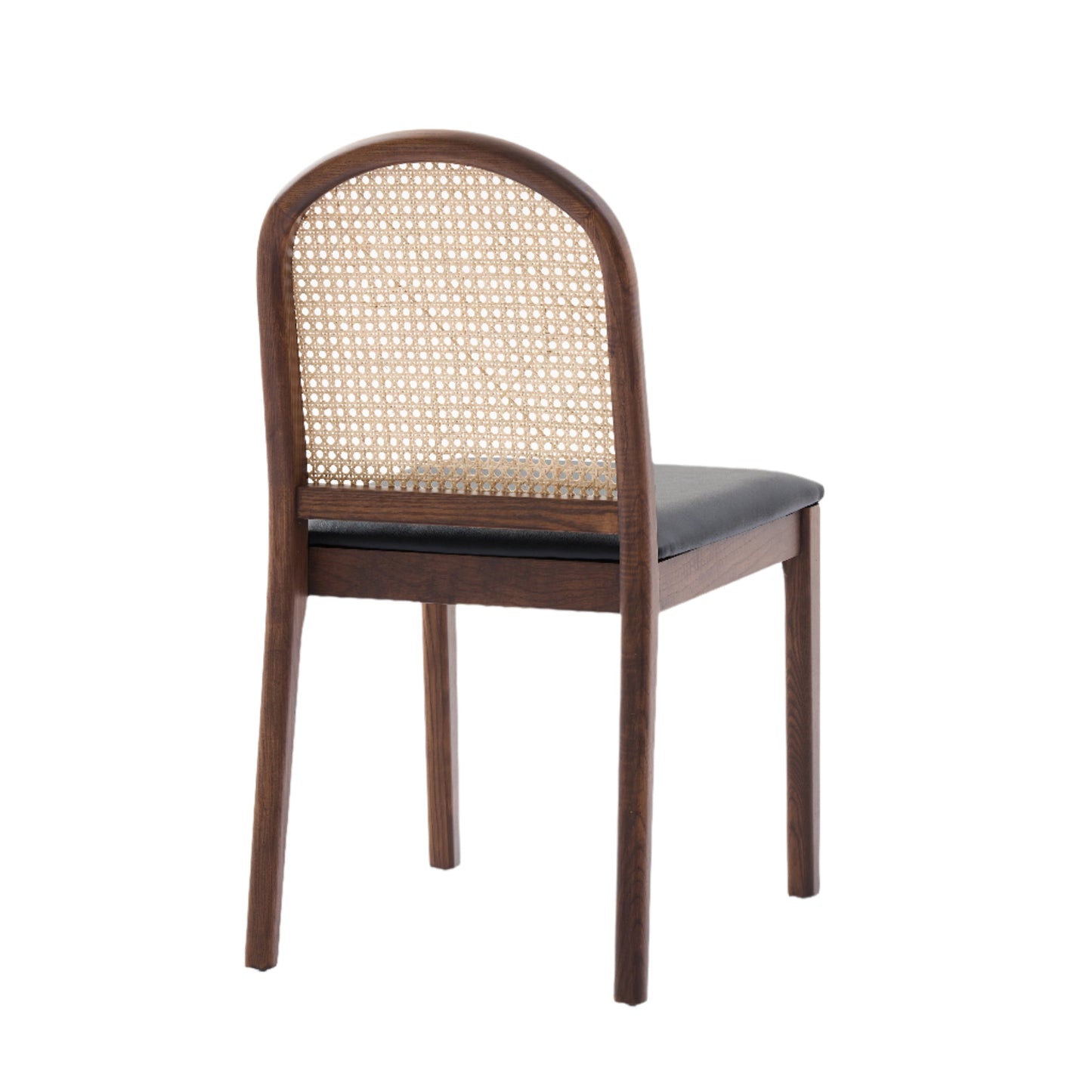 Bambie Solid Ash Wood Dining Chair in Walnut and Black Leather (2pk)