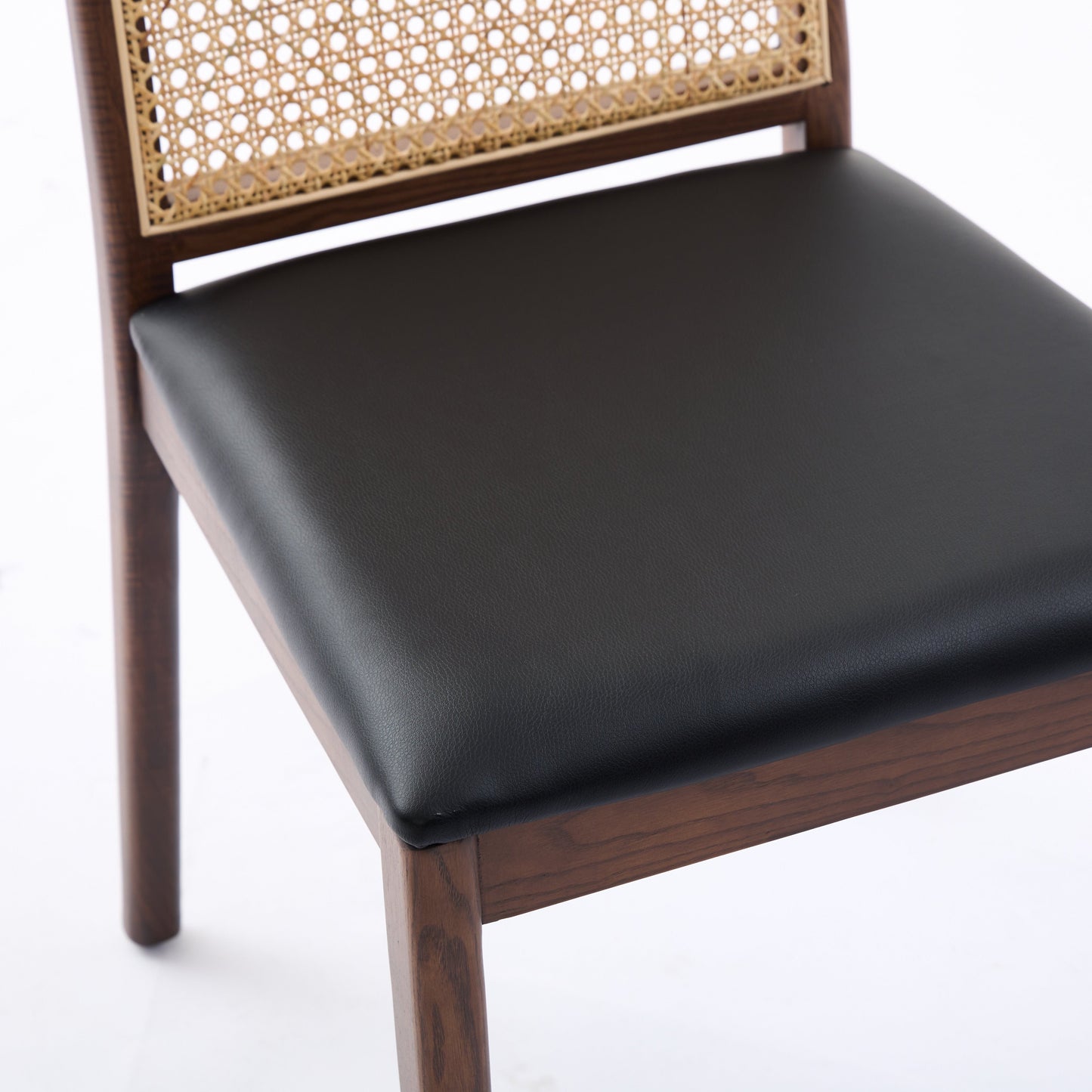 Bambie Solid Ash Wood Dining Chair in Walnut and Black Leather (2pk)