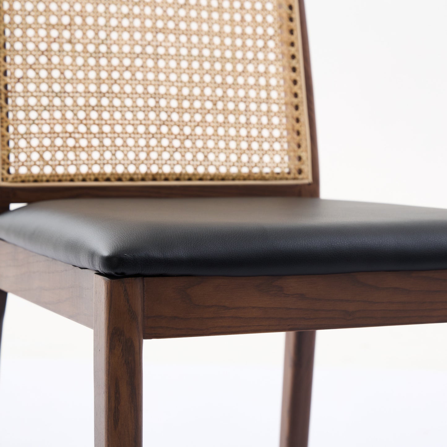 Bambie Solid Ash Wood Dining Chair in Walnut and Black Leather (2pk)