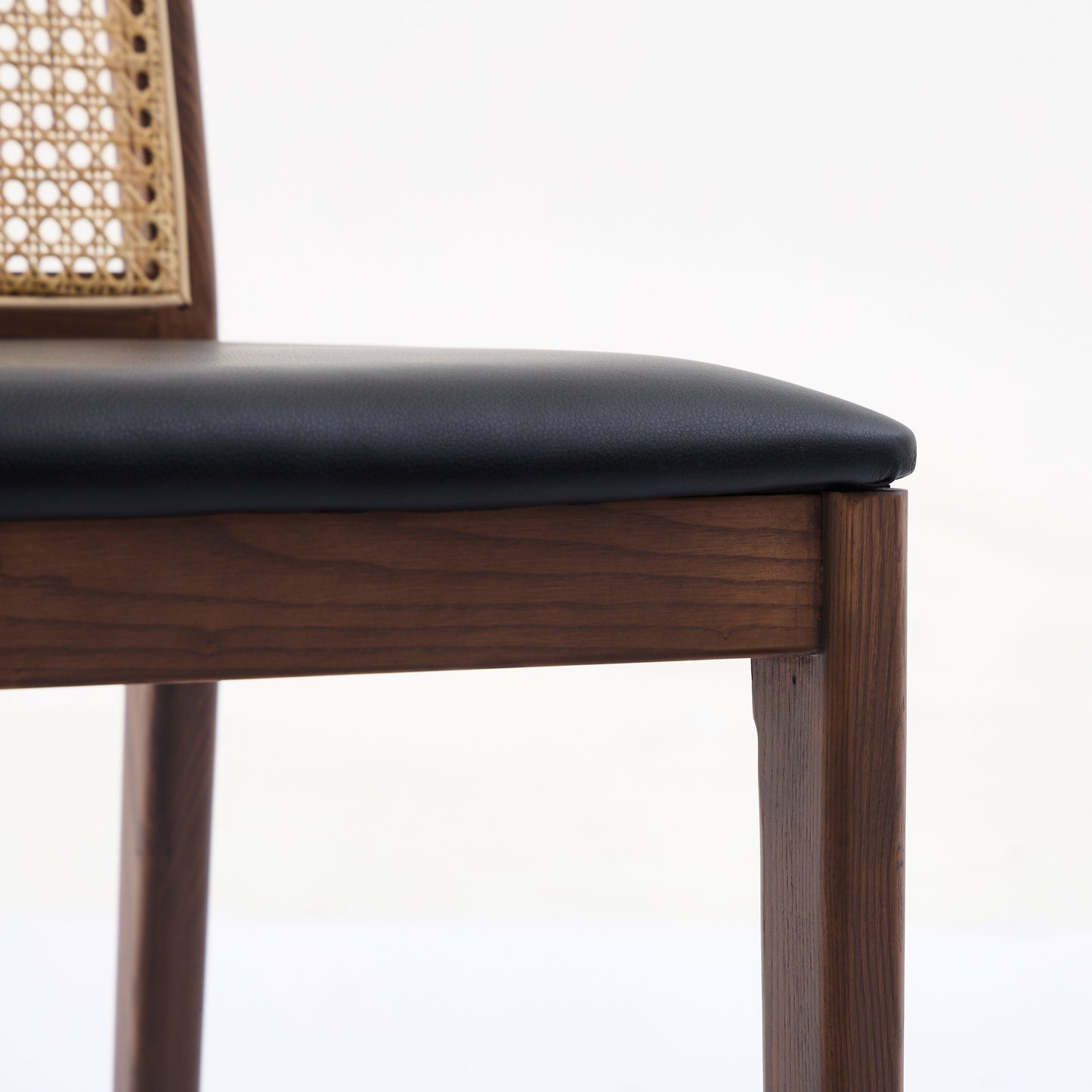 Bambie Solid Ash Wood Dining Chair in Walnut and Black Leather (2pk)