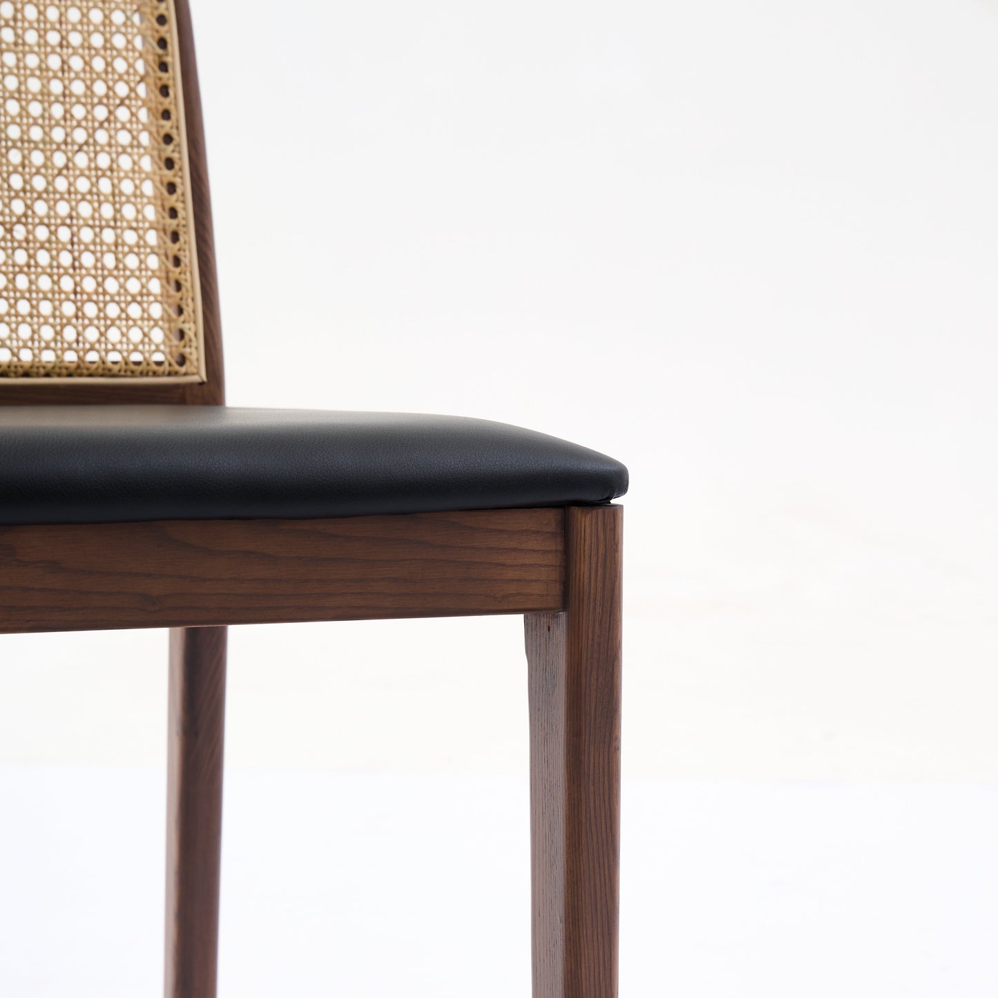 Bambie Solid Ash Wood Dining Chair in Walnut and Black Leather (2pk)