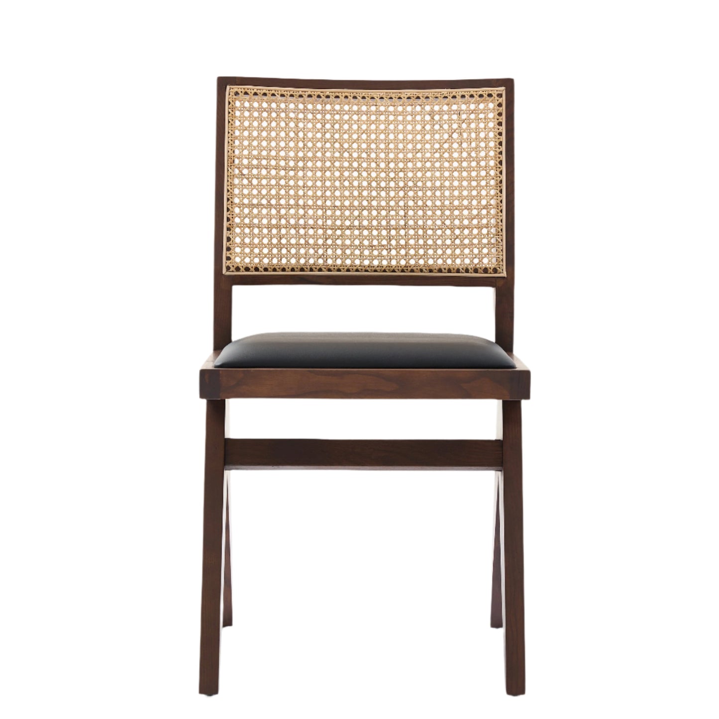 Kiko Solid Ash Wood Dining Chair in Walnut and Black Leather (2pk)