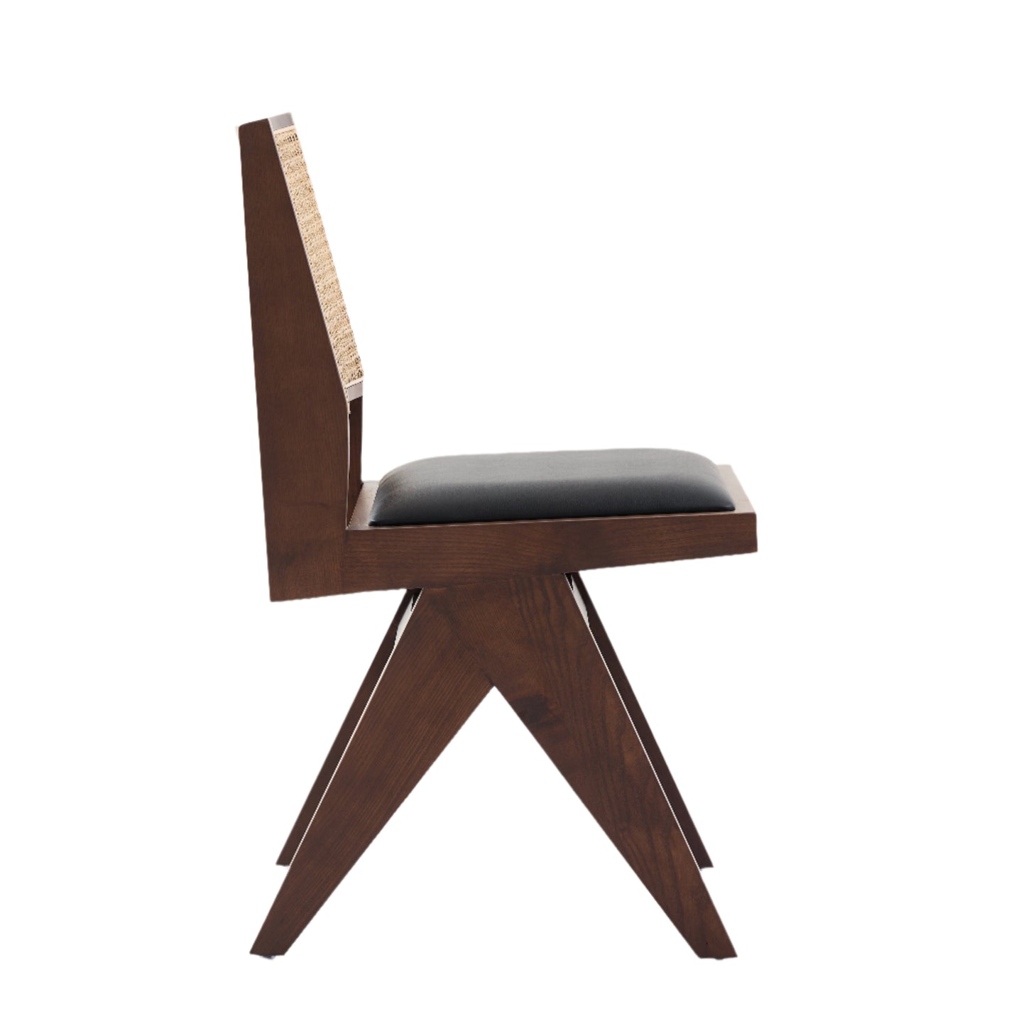 Kiko Solid Ash Wood Dining Chair in Walnut and Black Leather (2pk)