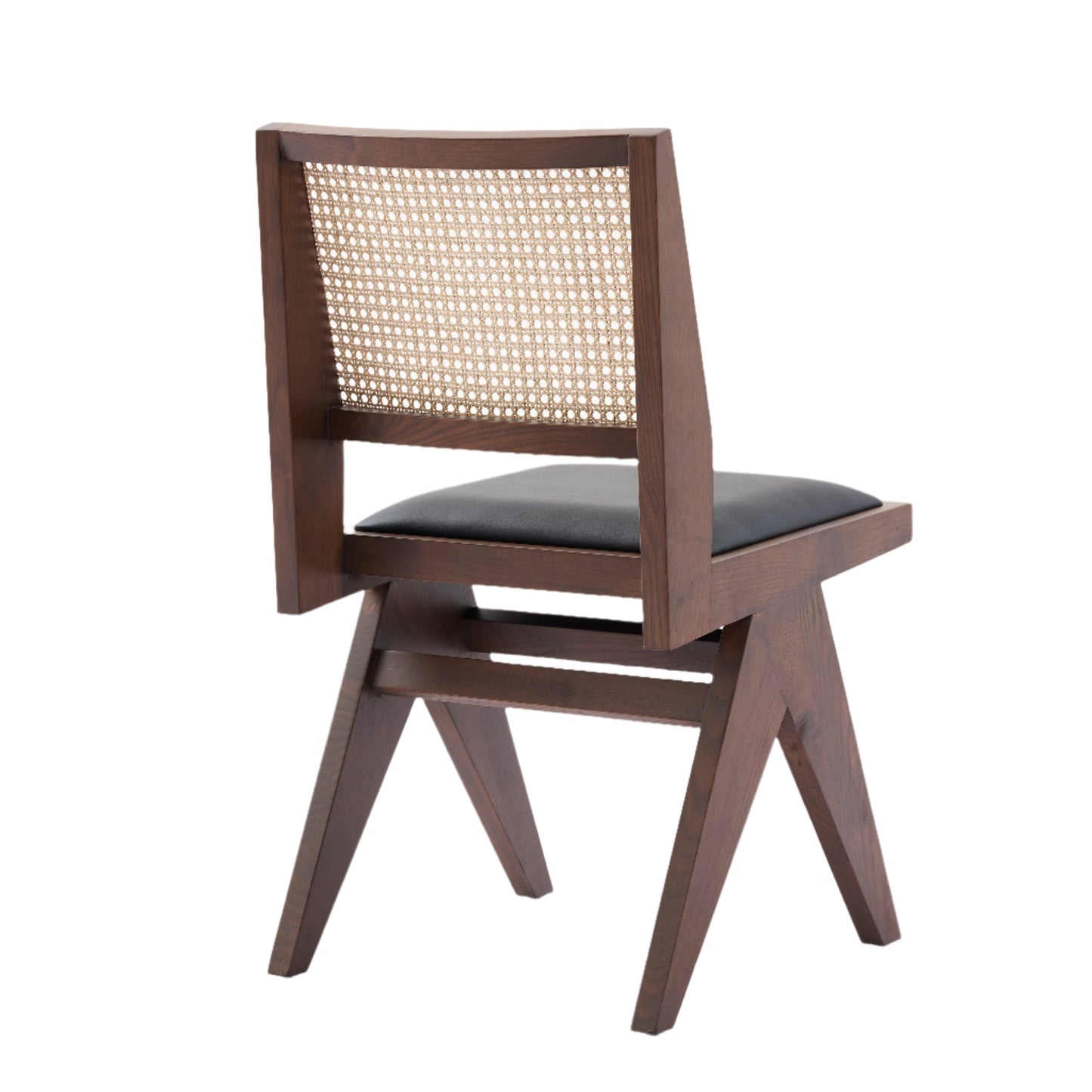 Kiko Solid Ash Wood Dining Chair in Walnut and Black Leather (2pk)