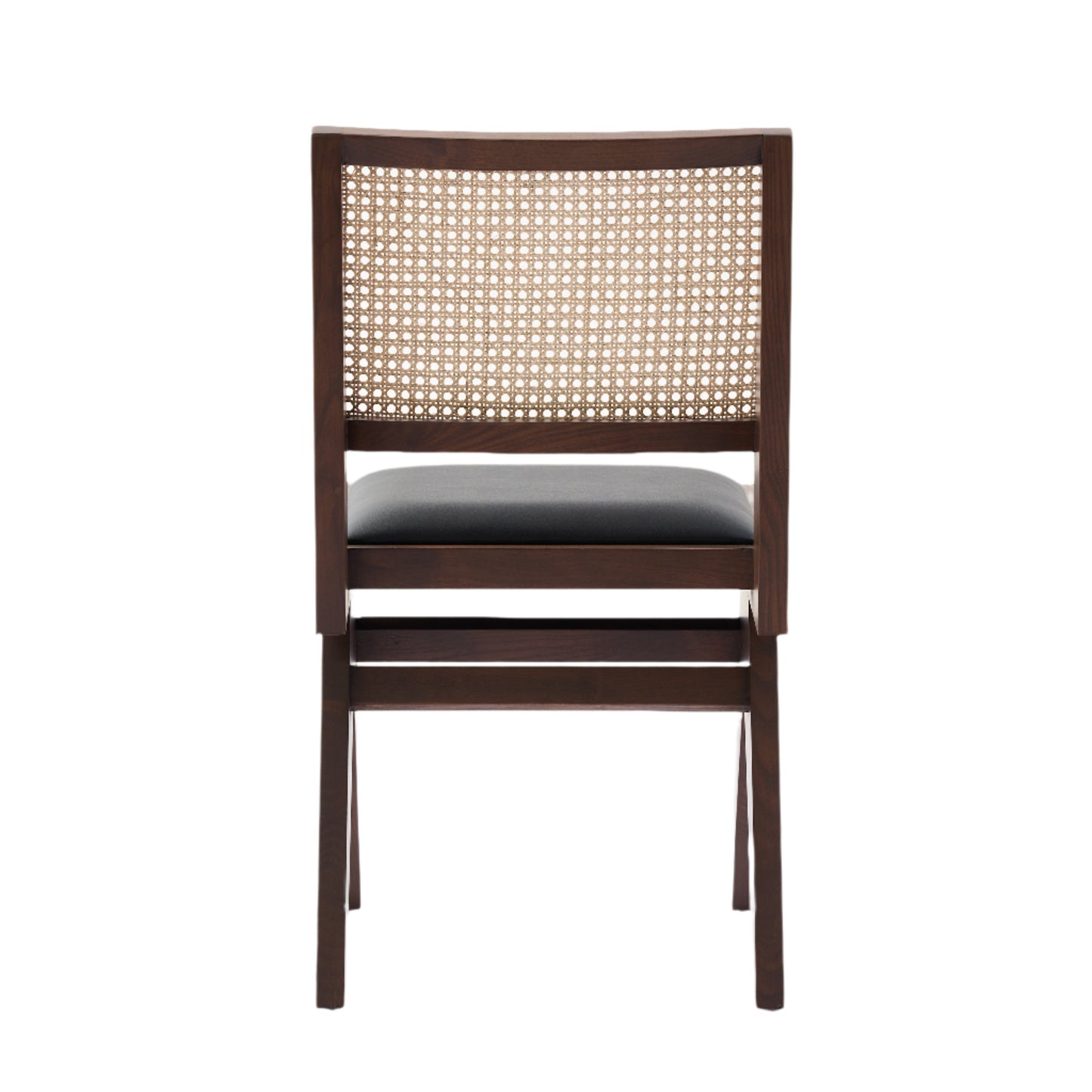 Kiko Solid Ash Wood Dining Chair in Walnut and Black Leather (2pk)