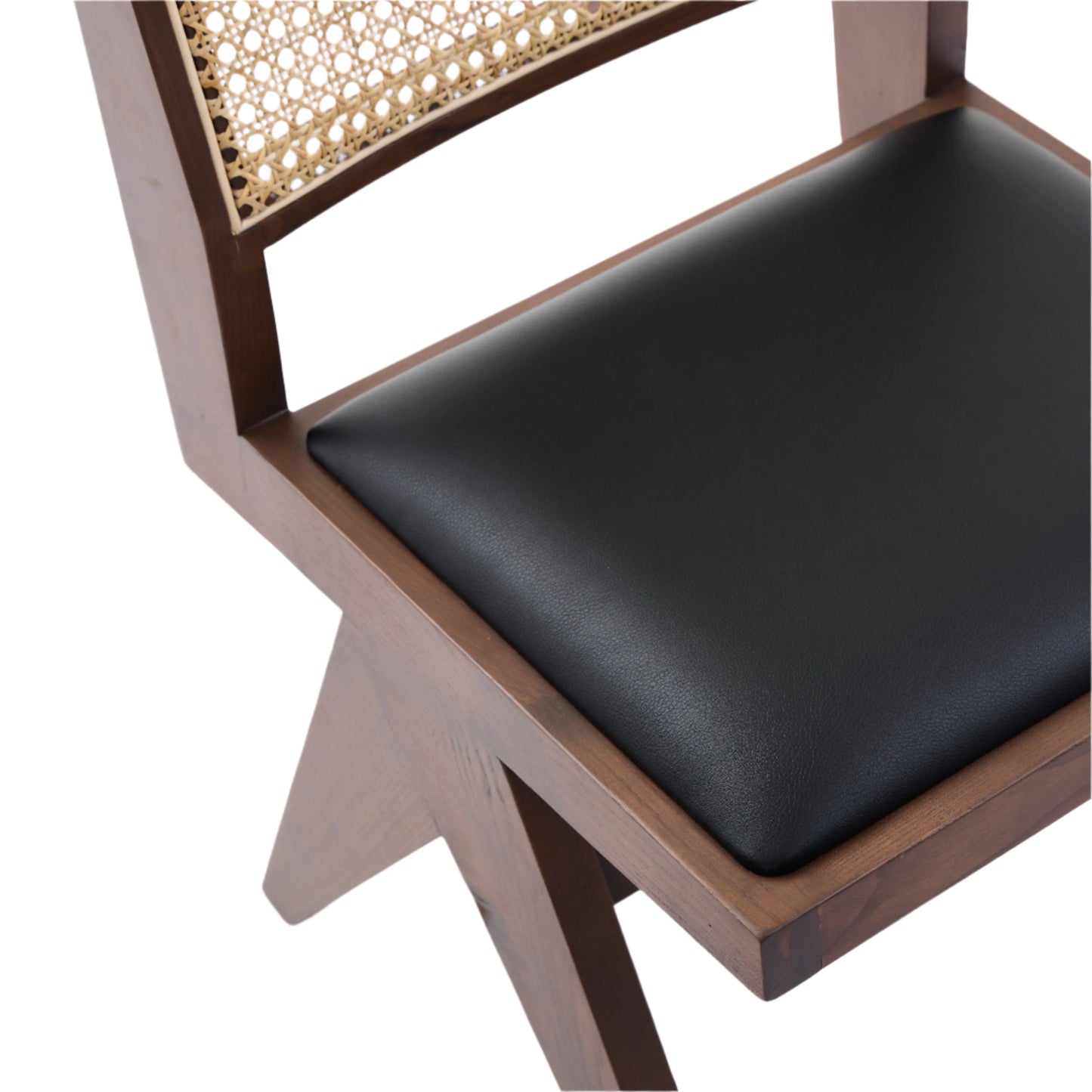 Kiko Solid Ash Wood Dining Chair in Walnut and Black Leather (2pk)