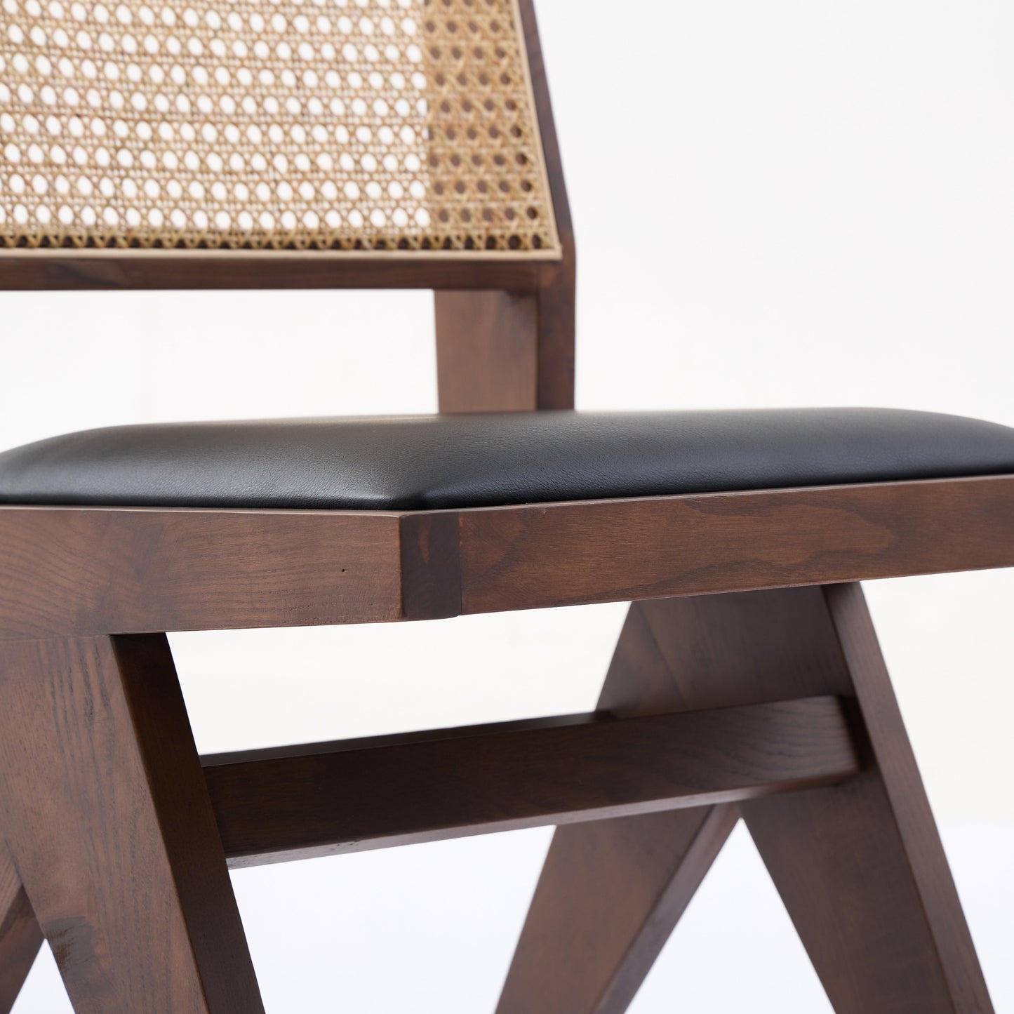 Kiko Solid Ash Wood Dining Chair in Walnut and Black Leather (2pk)