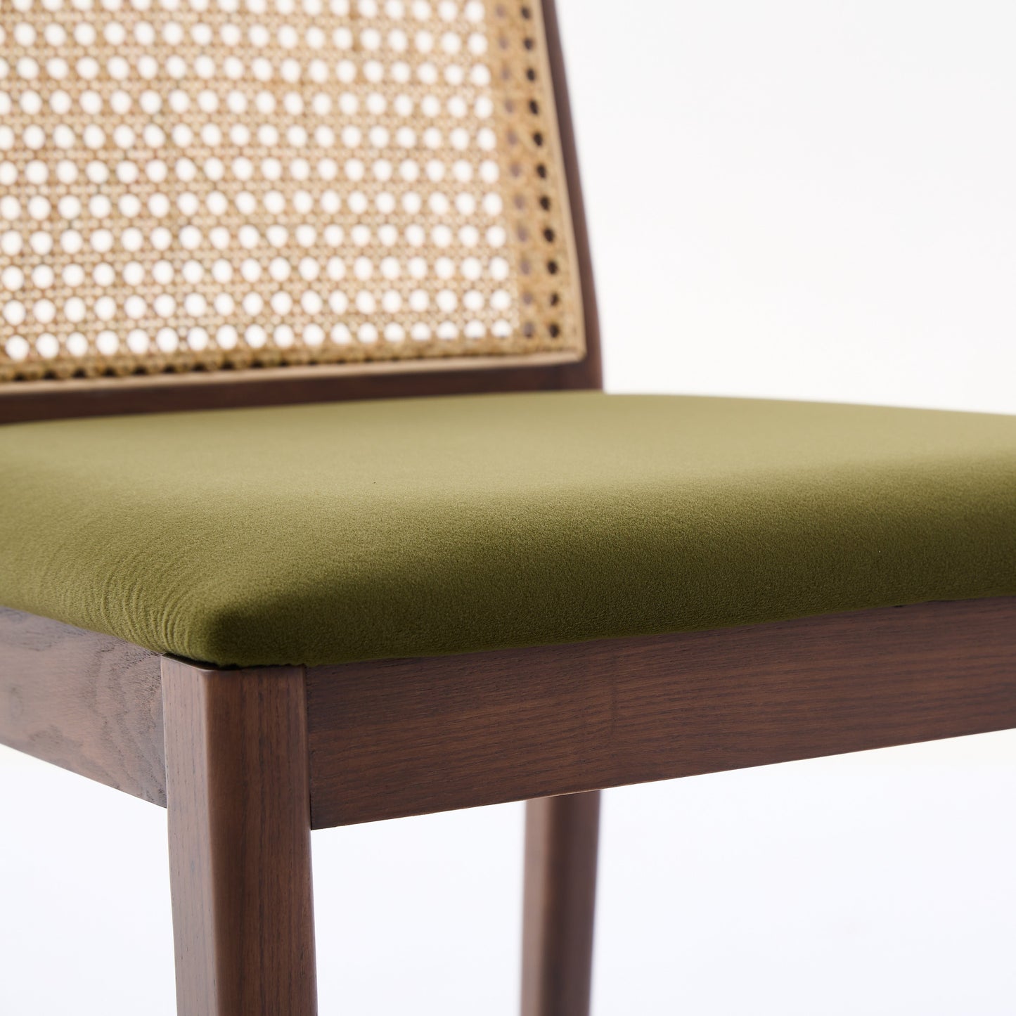 Bambie Solid Ash Wood Dining Chair in Walnut and Olive Green (2pk)