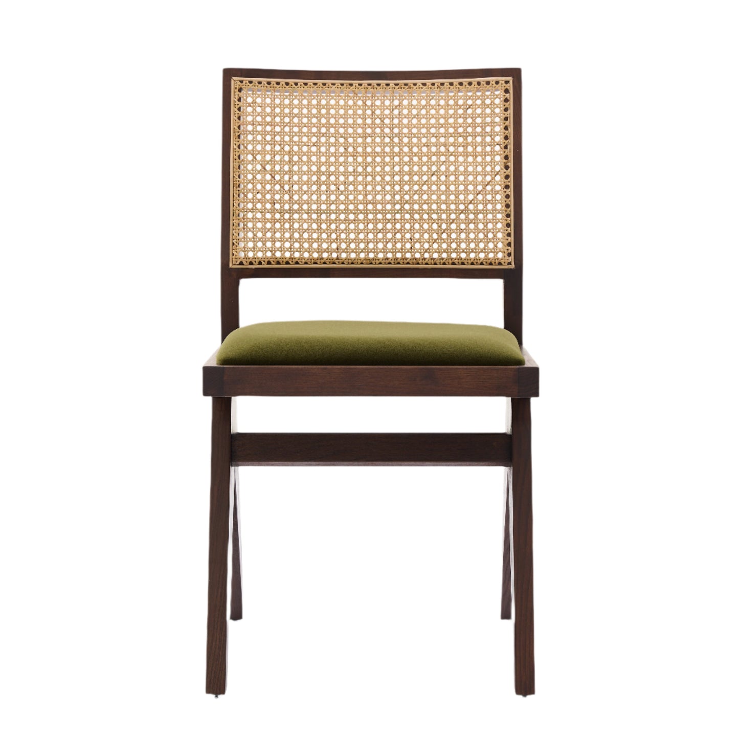 Kiko Solid Ash Wood Dining Chair in Walnut and Olive Green (2pk)