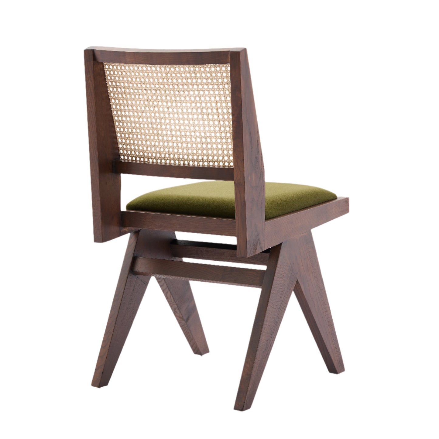 Kiko Solid Ash Wood Dining Chair in Walnut and Olive Green (2pk)