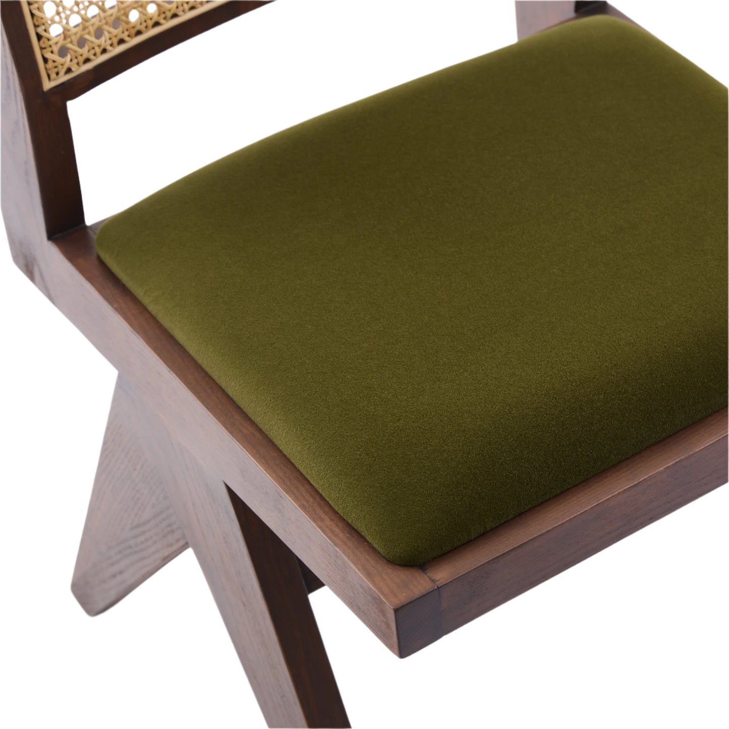 Kiko Solid Ash Wood Dining Chair in Walnut and Olive Green (2pk)
