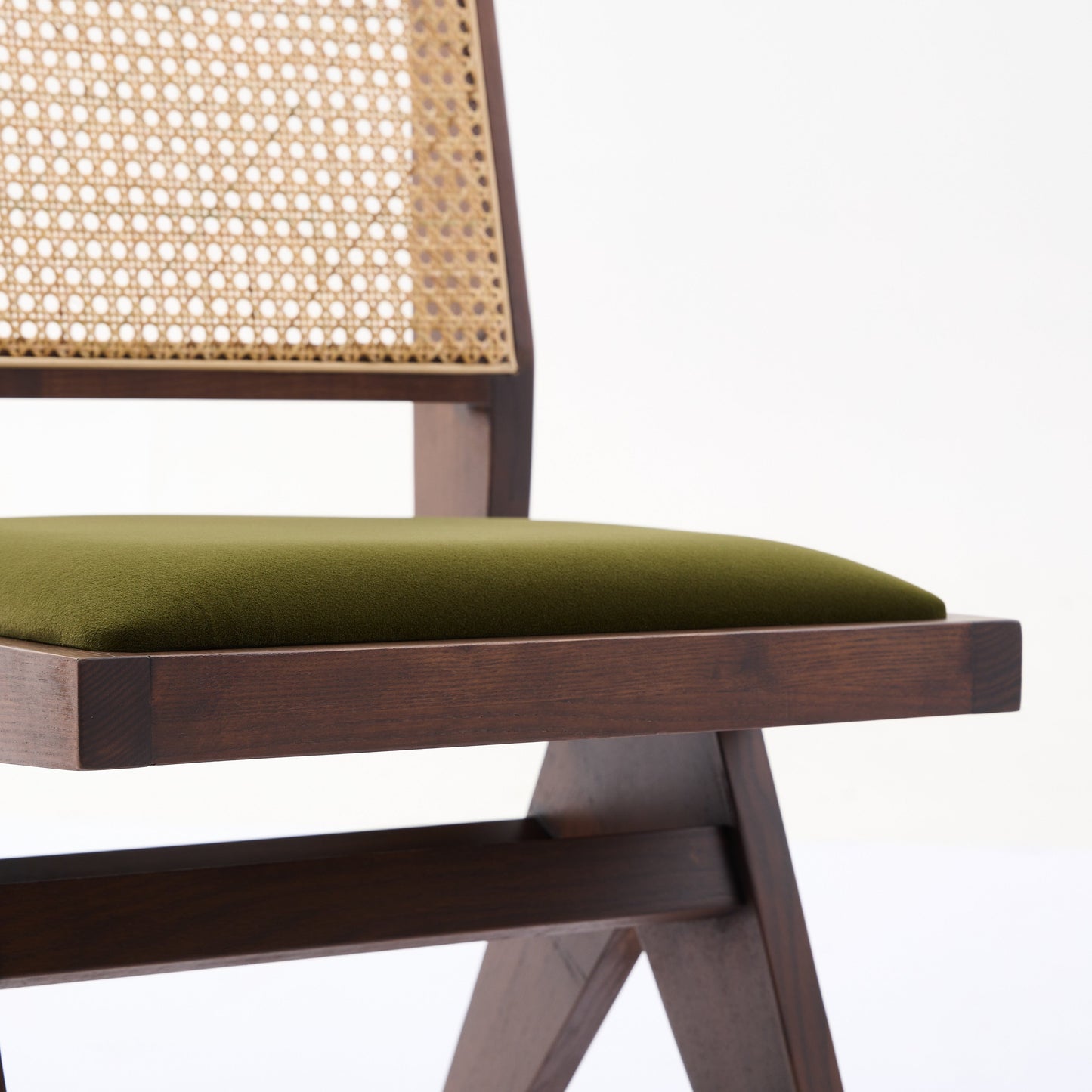 Kiko Solid Ash Wood Dining Chair in Walnut and Olive Green (2pk)