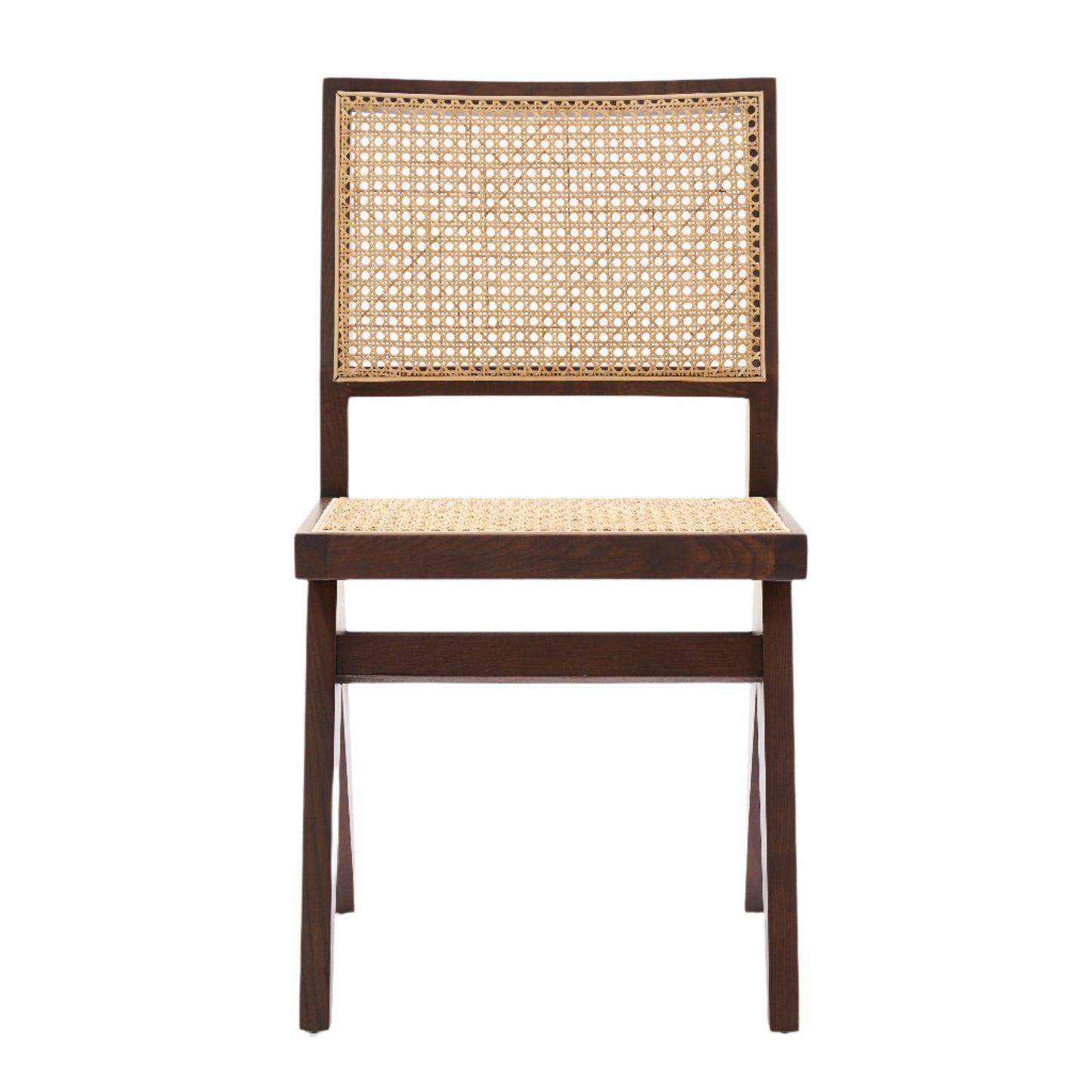 Kiko Solid Ash Wood Dining Chair in Walnut with Natural Rattan (2pk)
