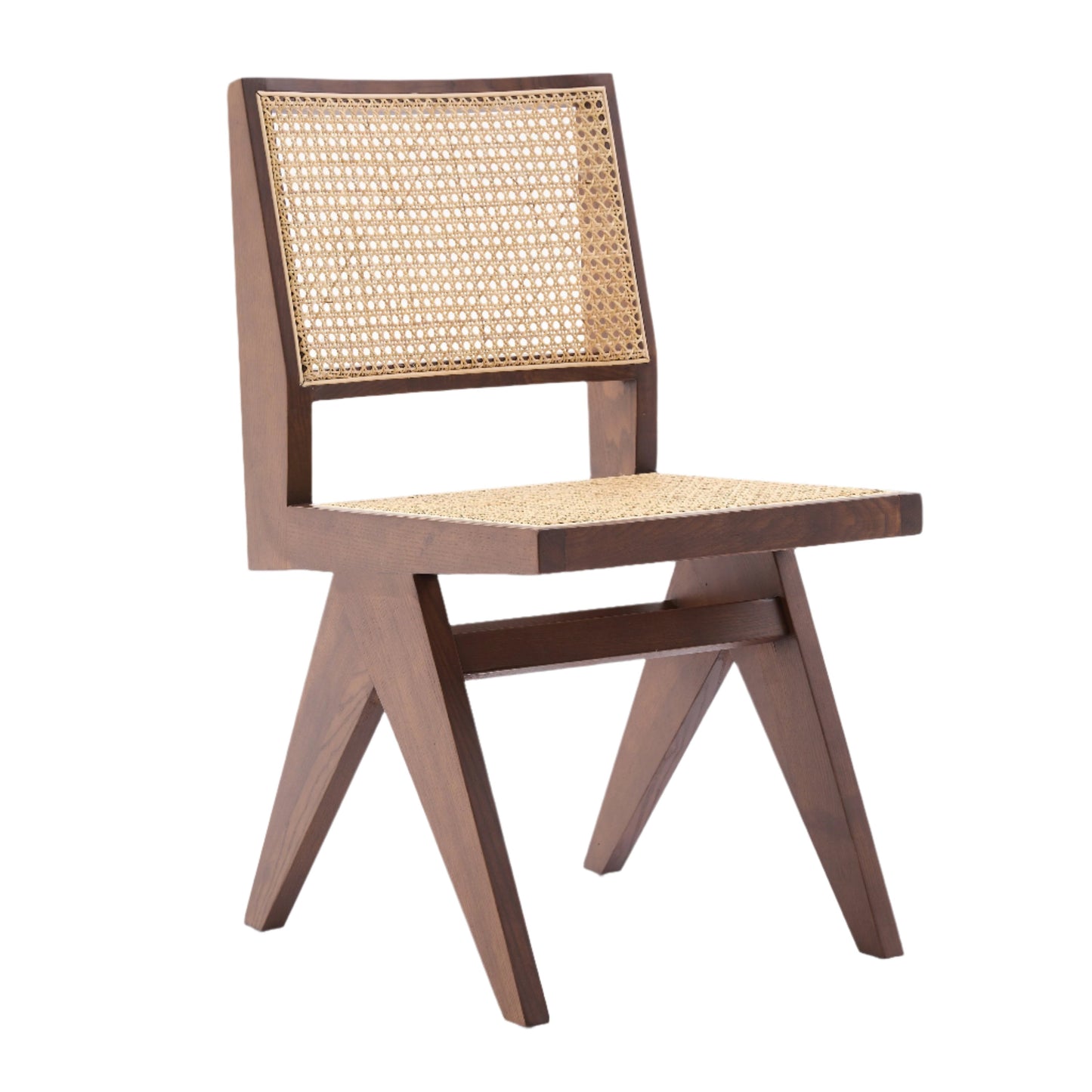 Kiko Solid Ash Wood Dining Chair in Walnut with Natural Rattan (2pk)