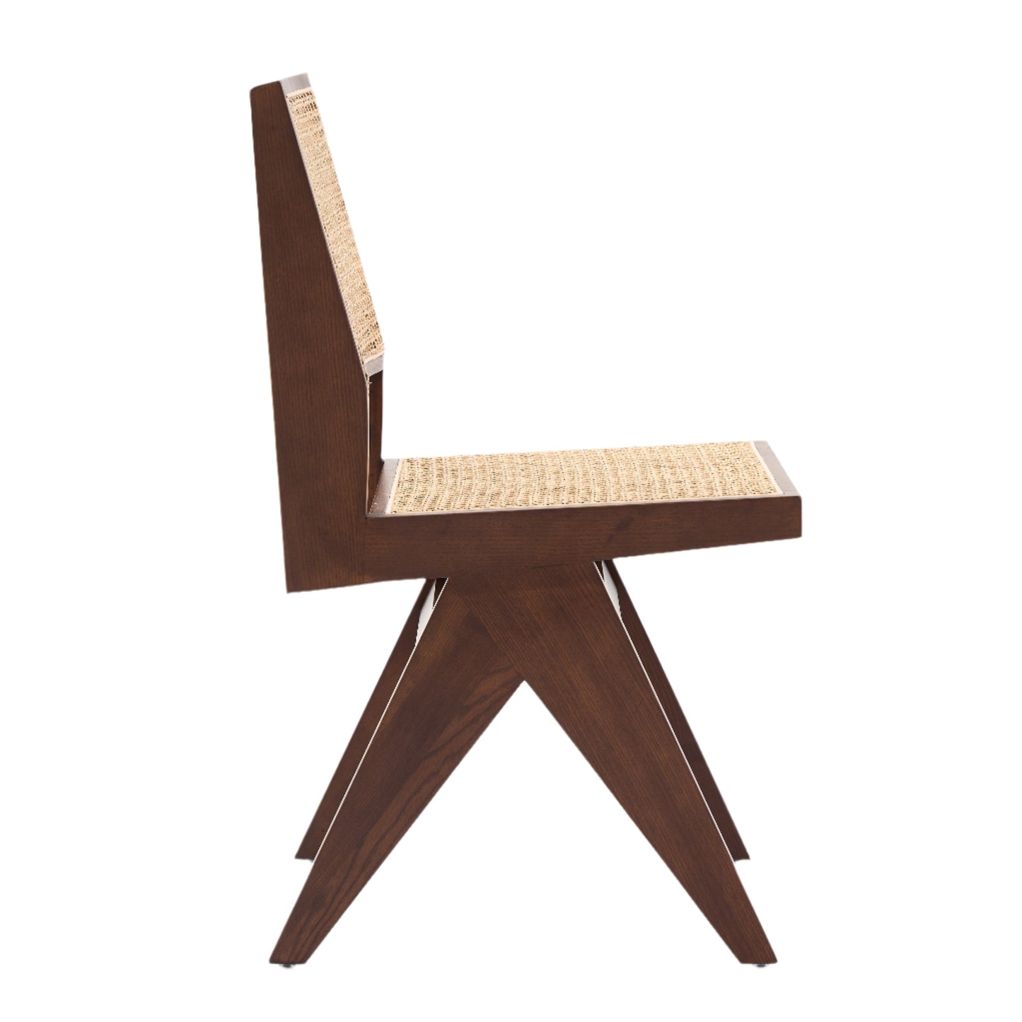 Kiko Solid Ash Wood Dining Chair in Walnut with Natural Rattan (2pk)