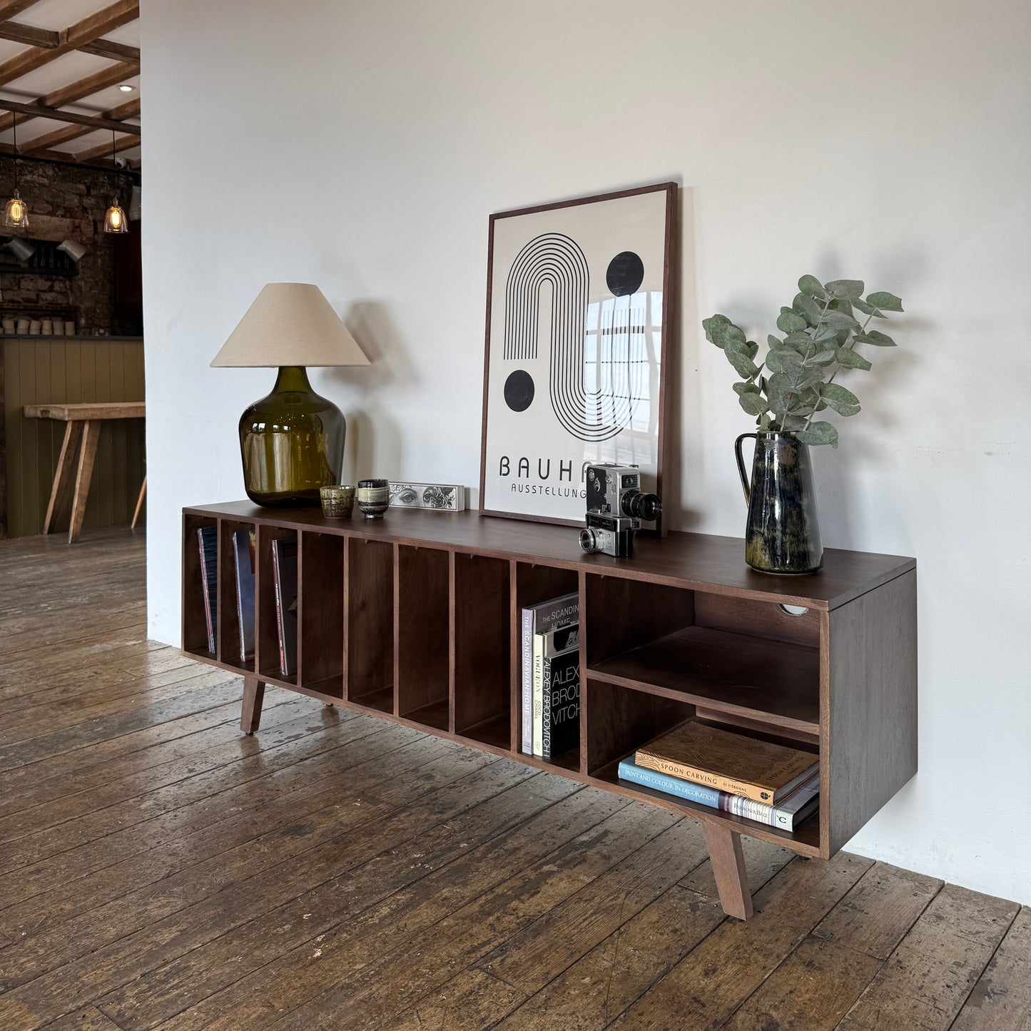 Wax Solid Mango Wood Large Vinyl Storage TV Stand