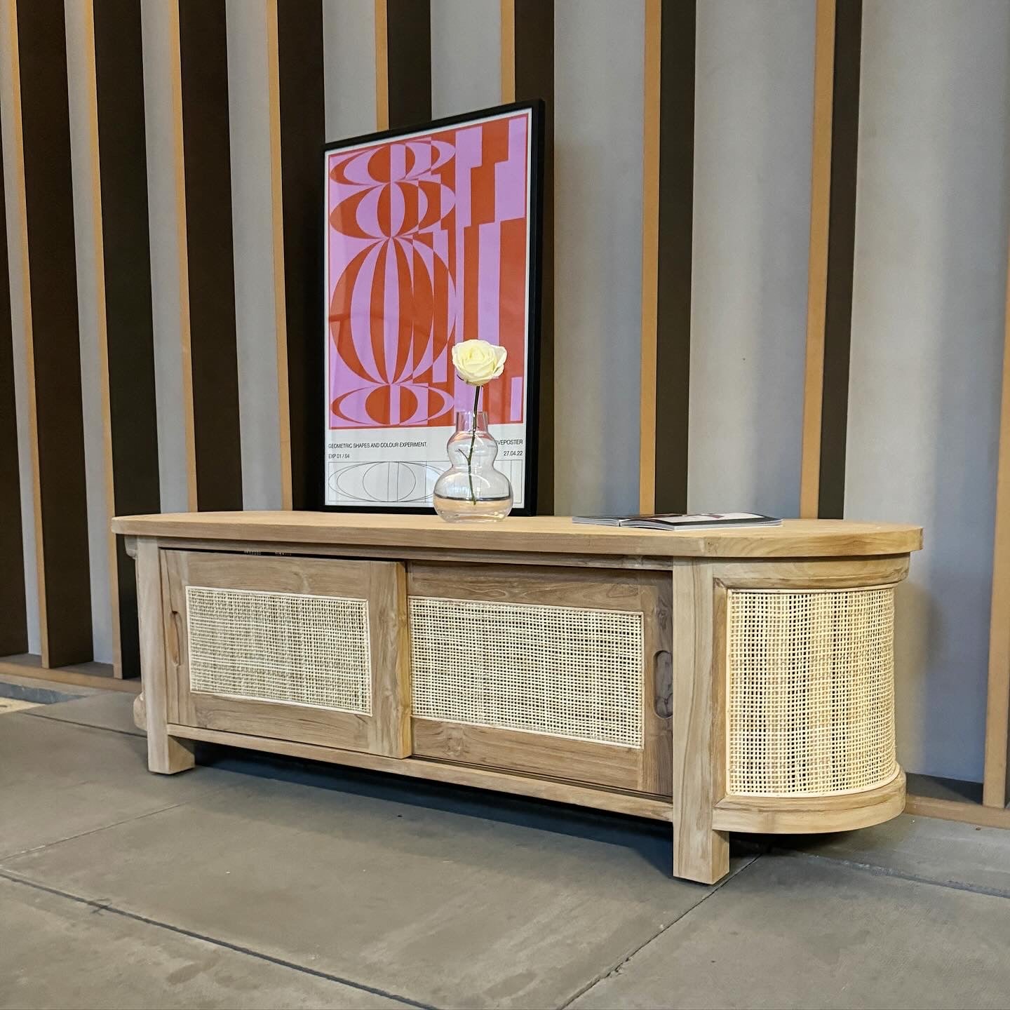 Puteri Solid Teak TV Unit with Natural Rattan