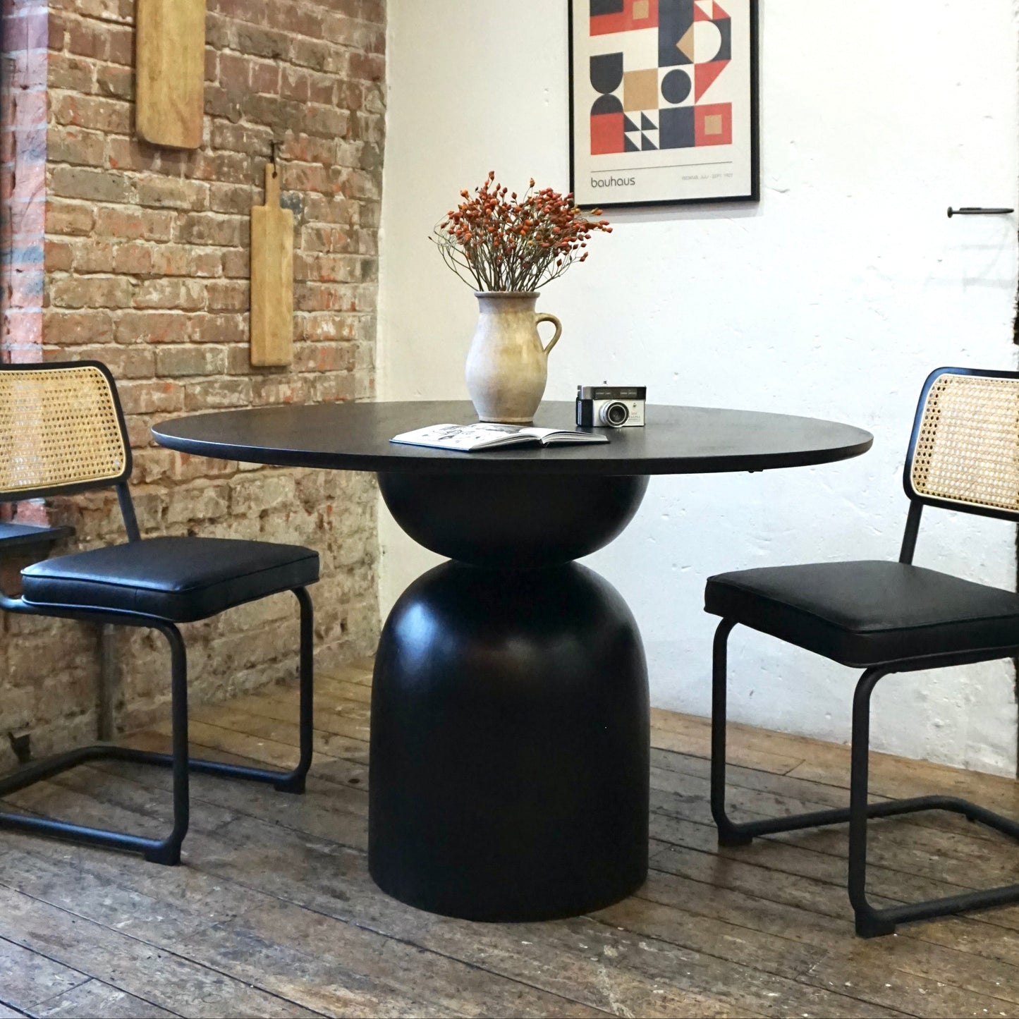 Cora Round Solid Mango Wood Dining Table in Black (2 Sizes)