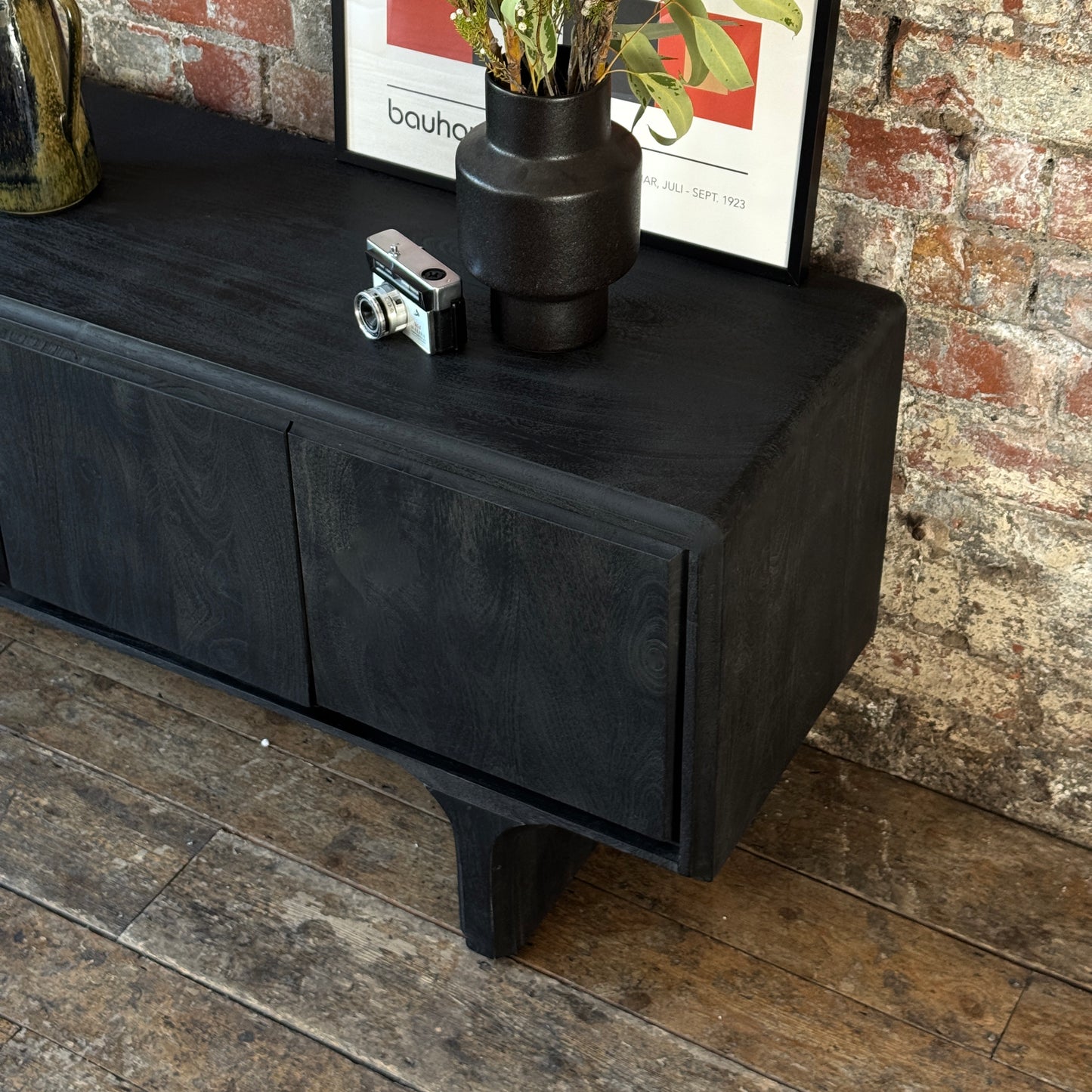 Milo Solid Mango Wood 4 Door TV Unit in Black (2 Sizes)