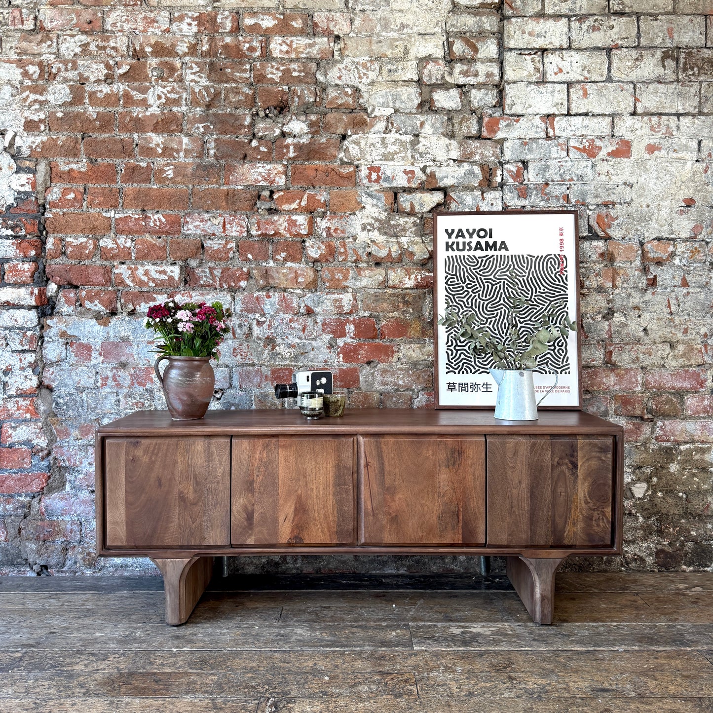 Milo Solid Mango Wood 4 Door TV Unit in Walnut (2 Sizes)