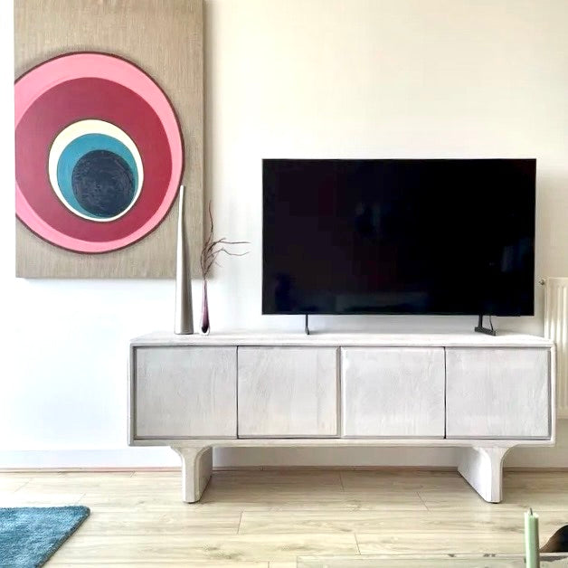 Milo Solid Mango Wood 4 Door TV Unit Whitewash