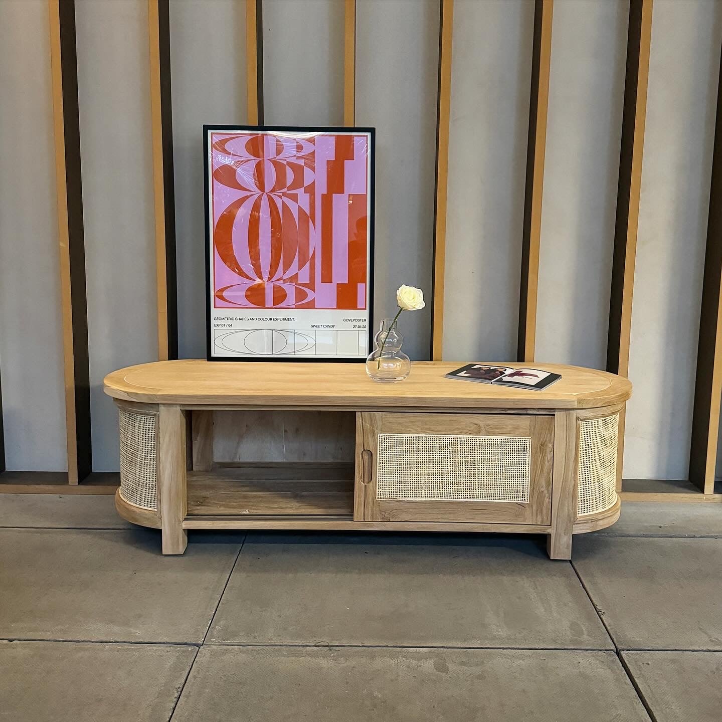 Puteri Solid Teak TV Unit with Natural Rattan