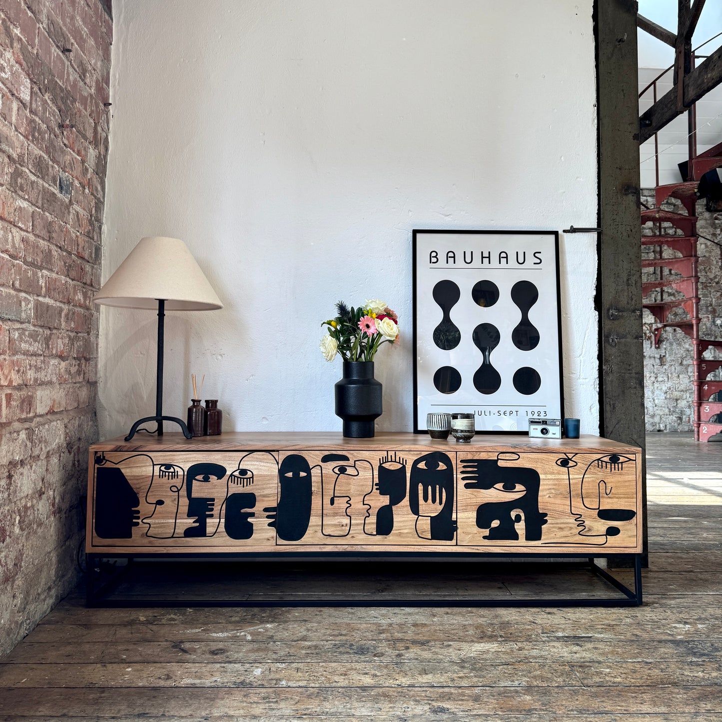 Pablo Solid Acacia Wood Medium 3 Door TV Stand