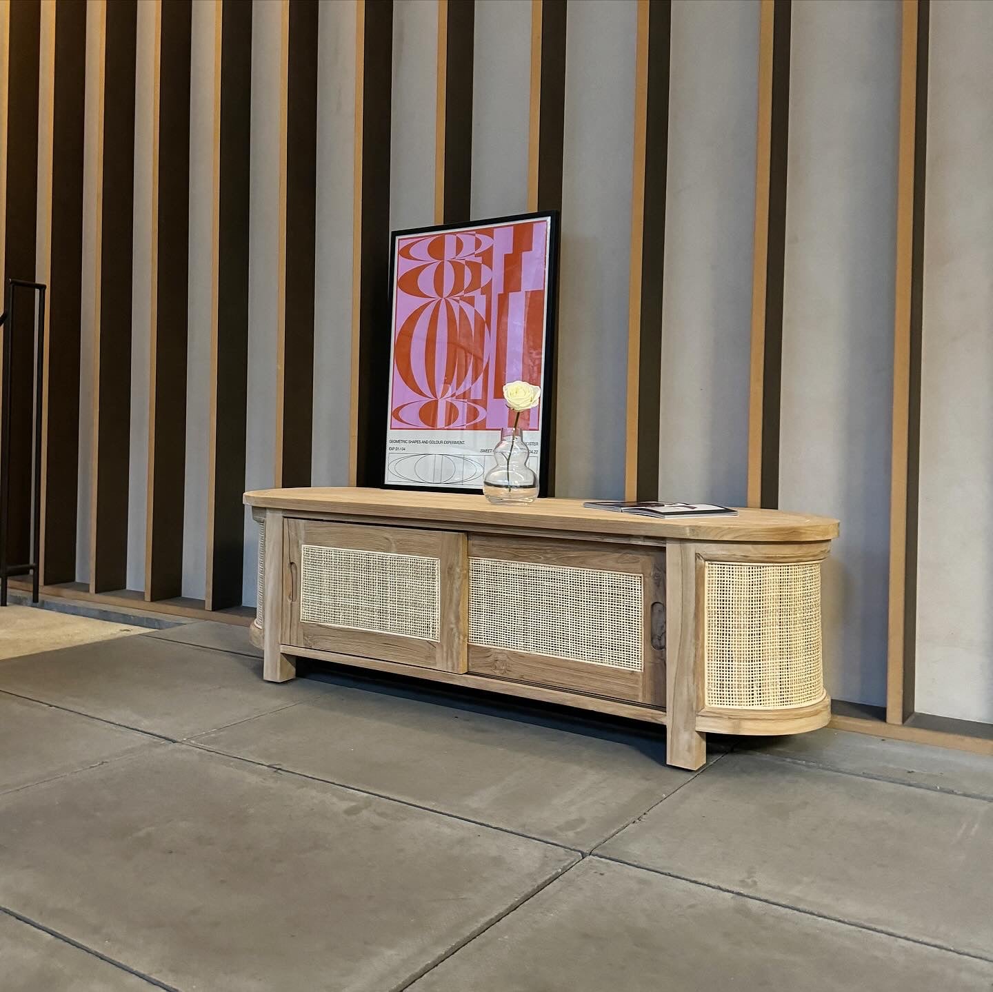 Puteri Solid Teak TV Unit with Natural Rattan