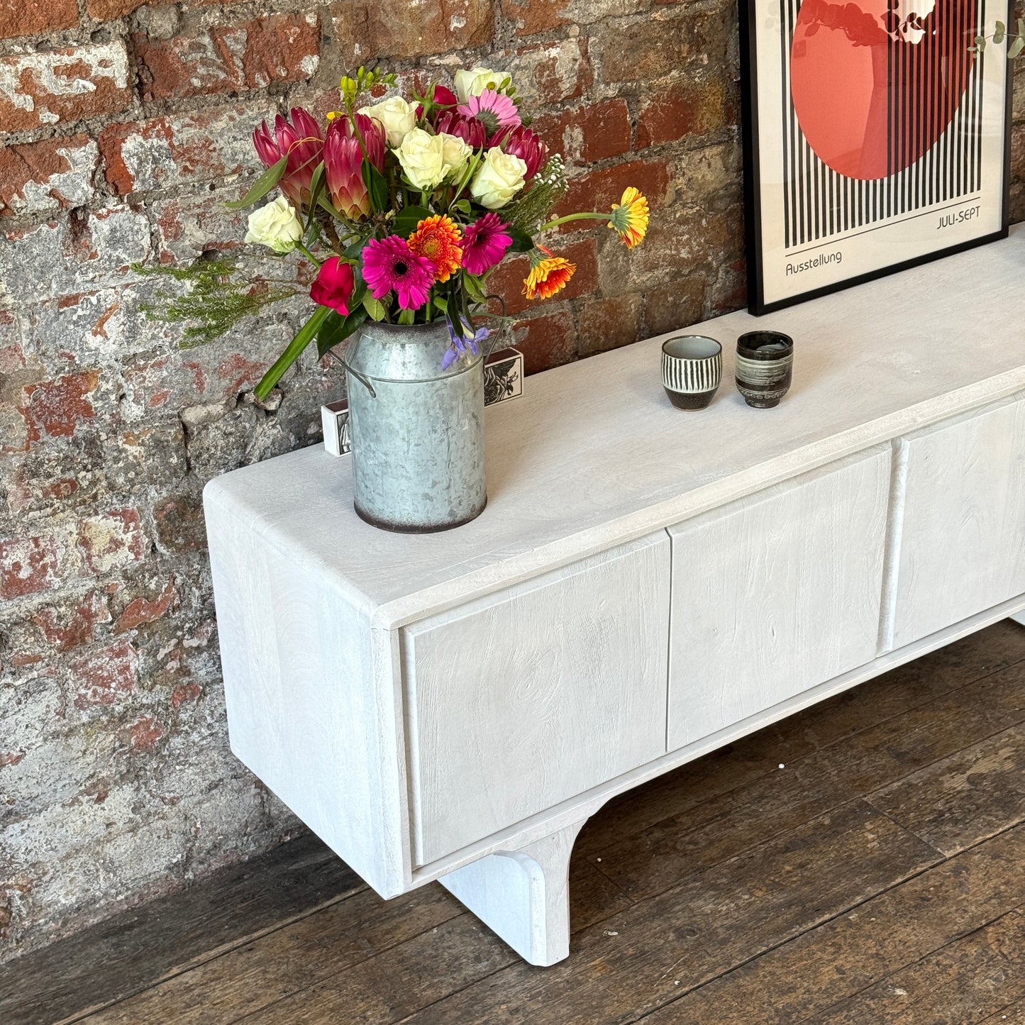 Milo Solid Mango Wood 4 Door TV Unit Whitewash