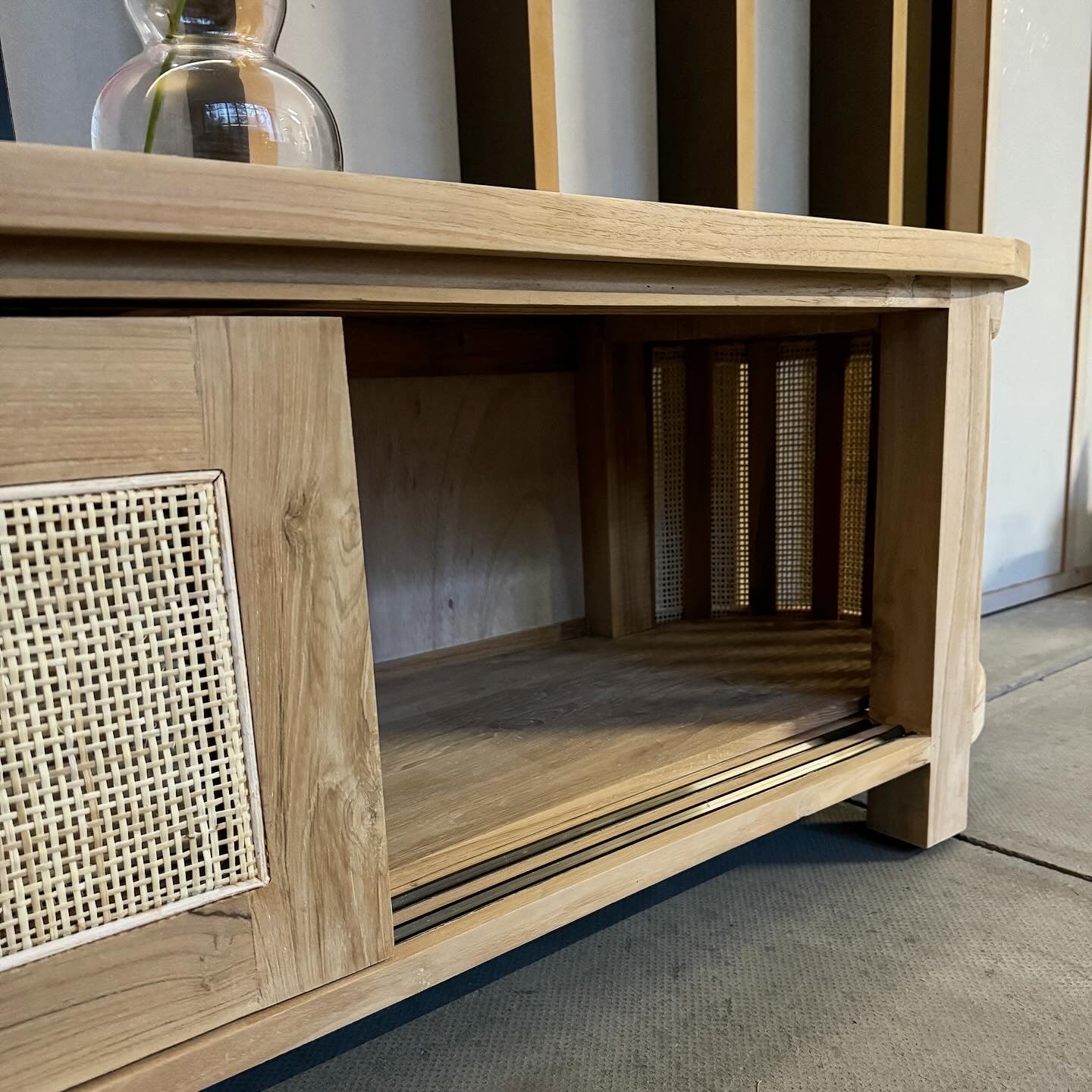 Puteri Solid Teak TV Unit with Natural Rattan