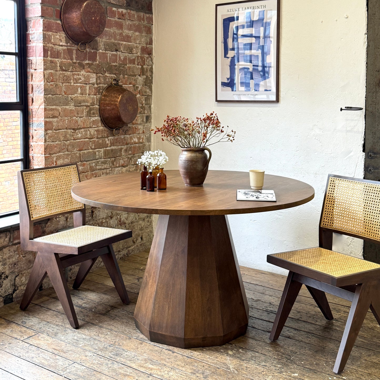 Skye Round Solid Mango Wood Dining Table in Brown (3 Sizes)