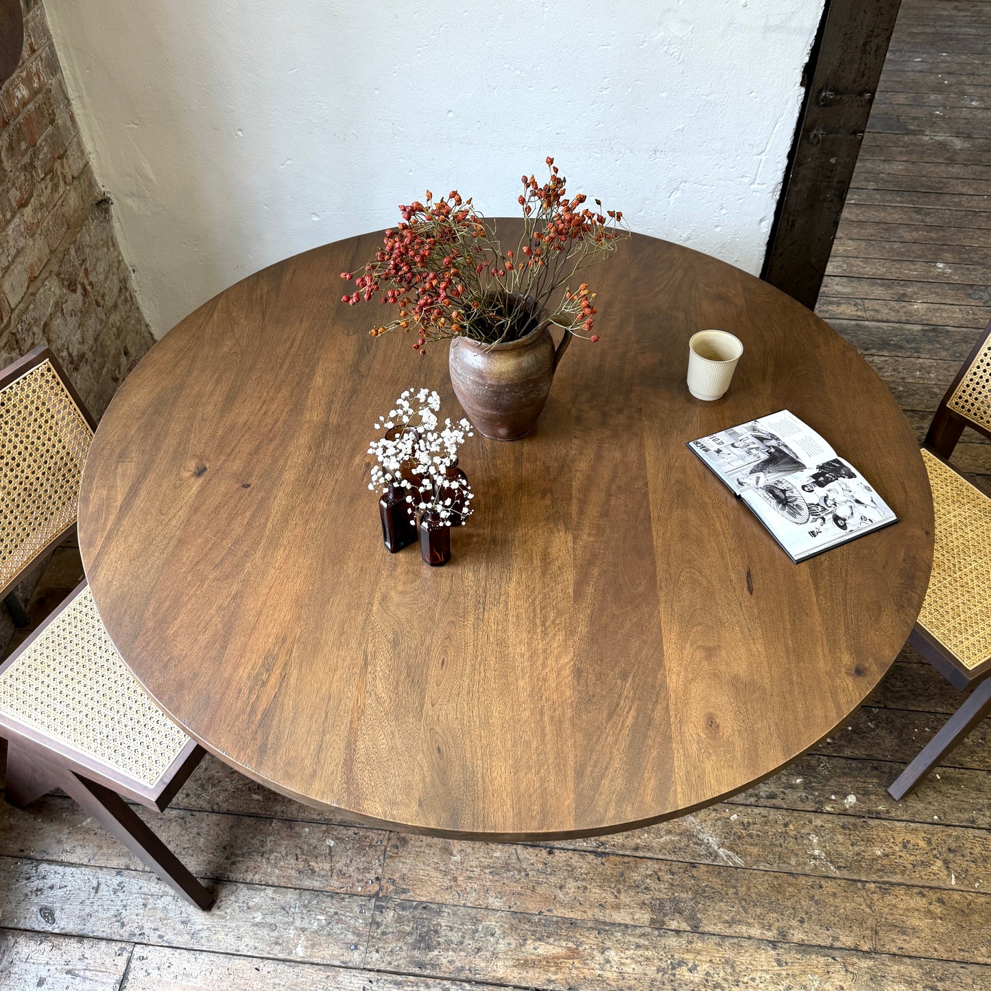 Skye Round Solid Mango Wood Dining Table in Brown (3 Sizes)