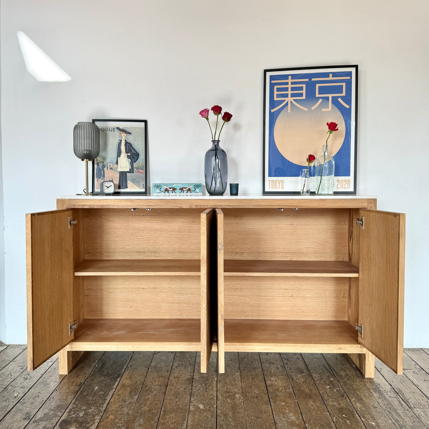 Eliana Solid Oak & Marble 4 Door Sideboard