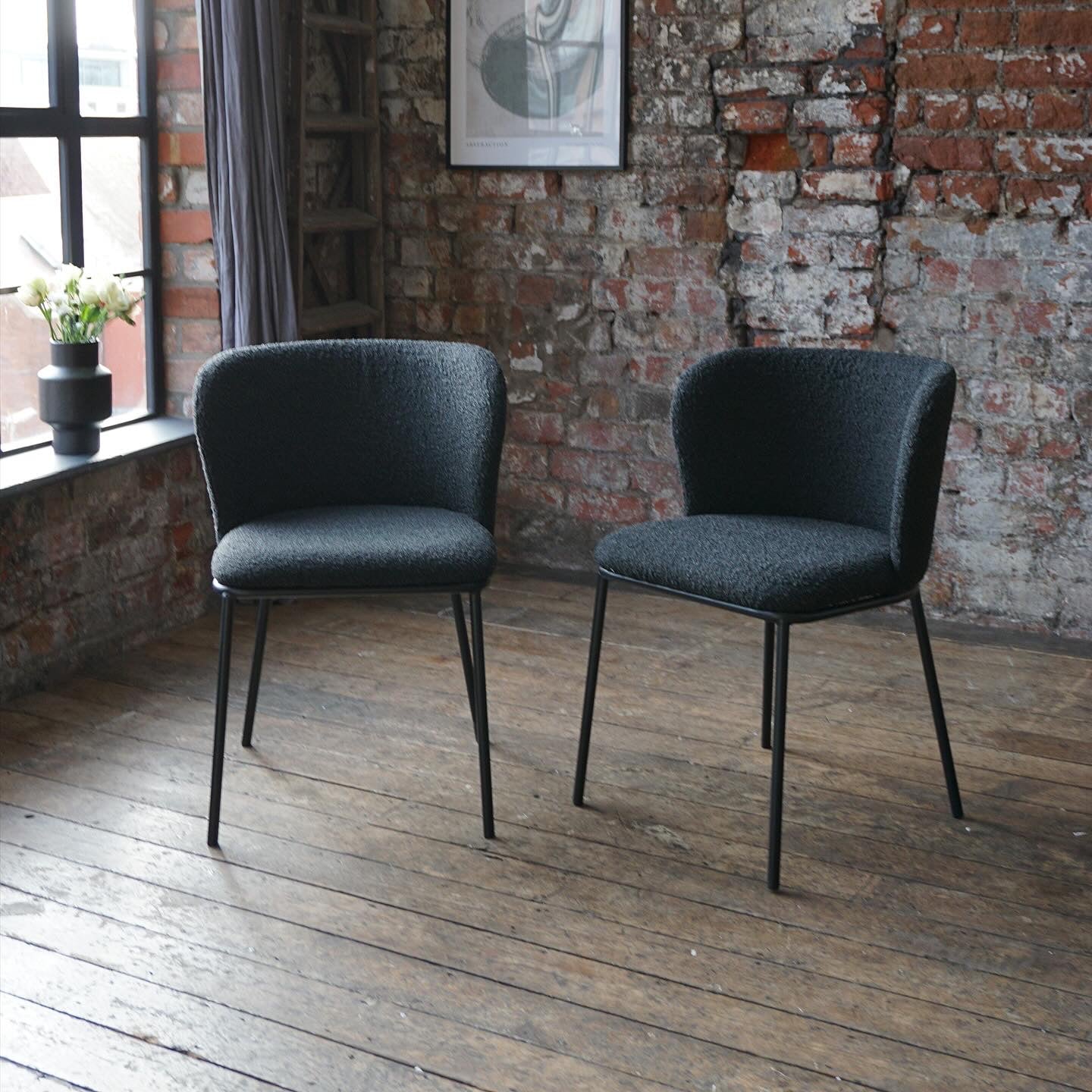 Mila Dining Chairs in Black Boucle (2pk)