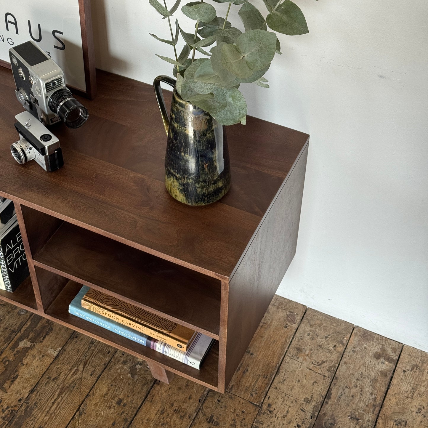 Wax Solid Mango Wood Large Vinyl Storage TV Stand