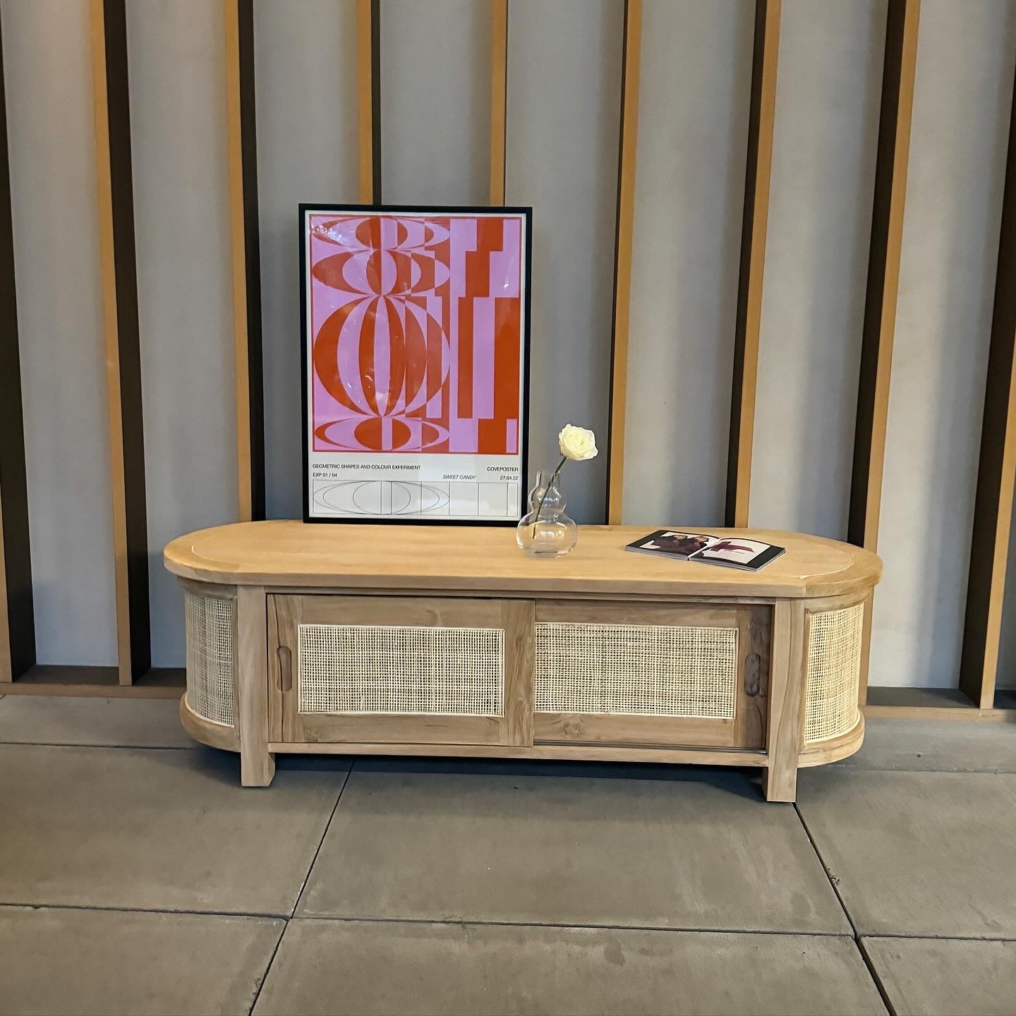 Puteri Solid Teak TV Unit with Natural Rattan