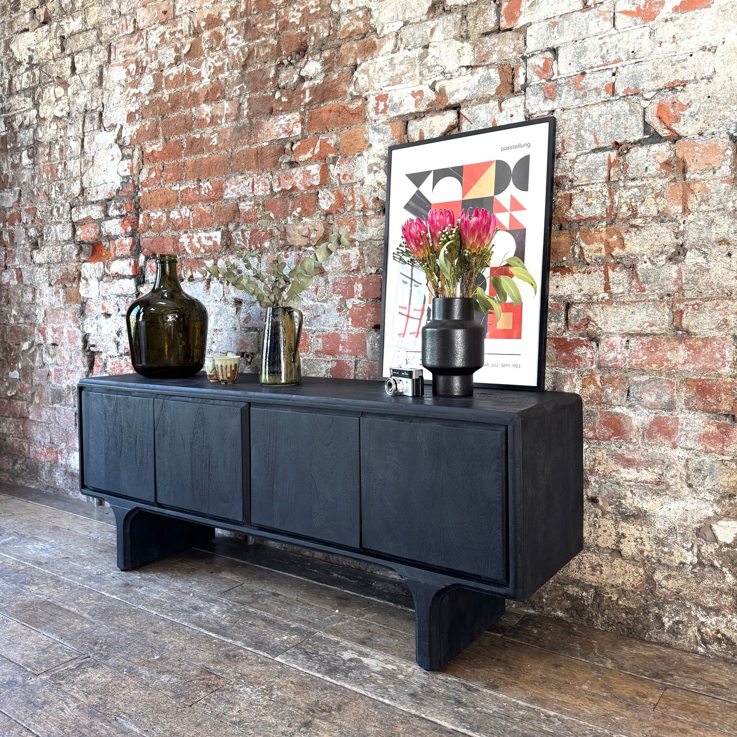 Milo Solid Mango Wood 4 Door TV Unit in Black (2 Sizes)