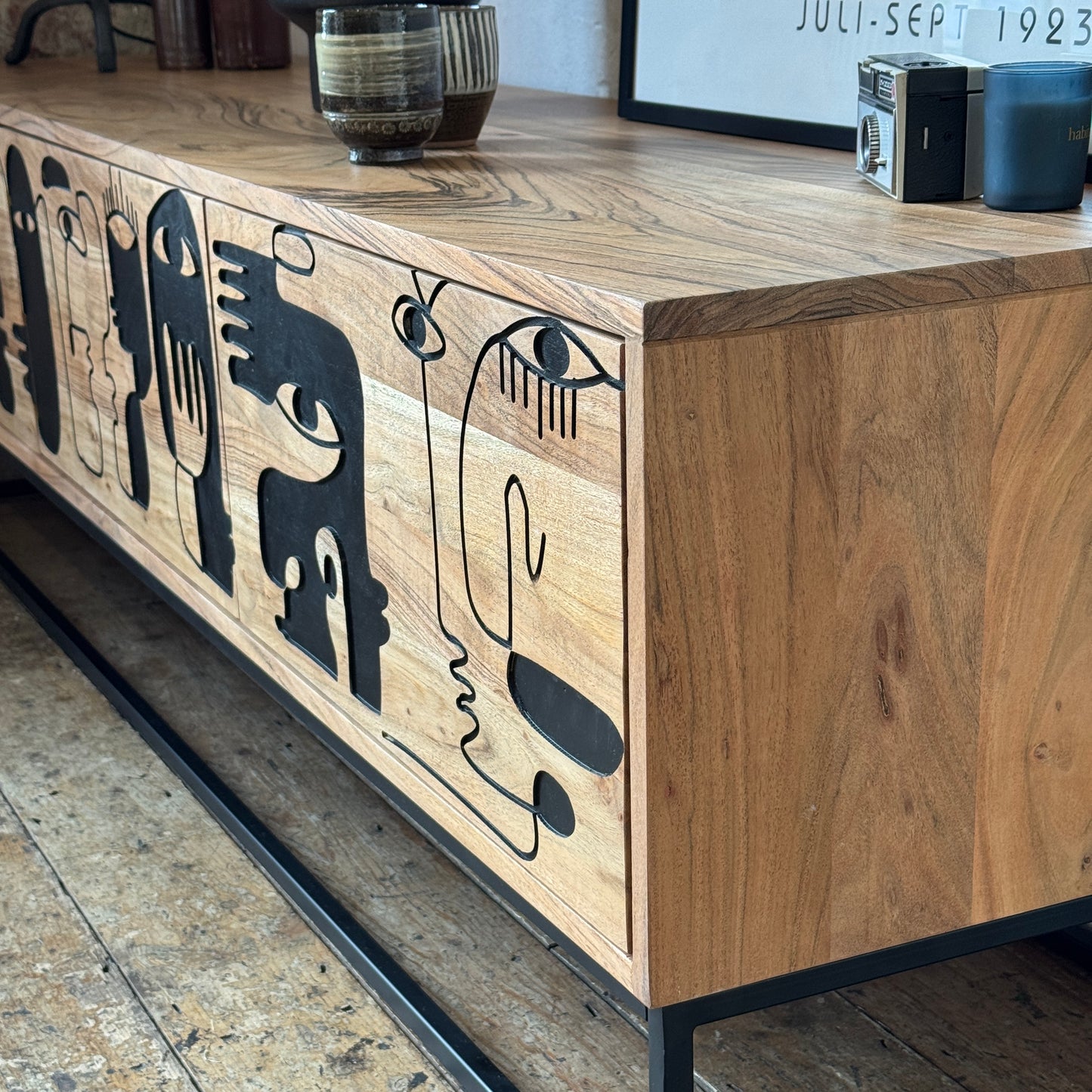 Pablo Solid Acacia Wood Medium 3 Door TV Stand