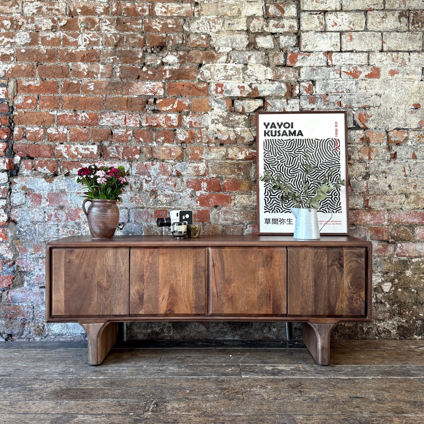 Milo Solid Mango Wood 4 Door TV Unit in Walnut (2 Sizes)