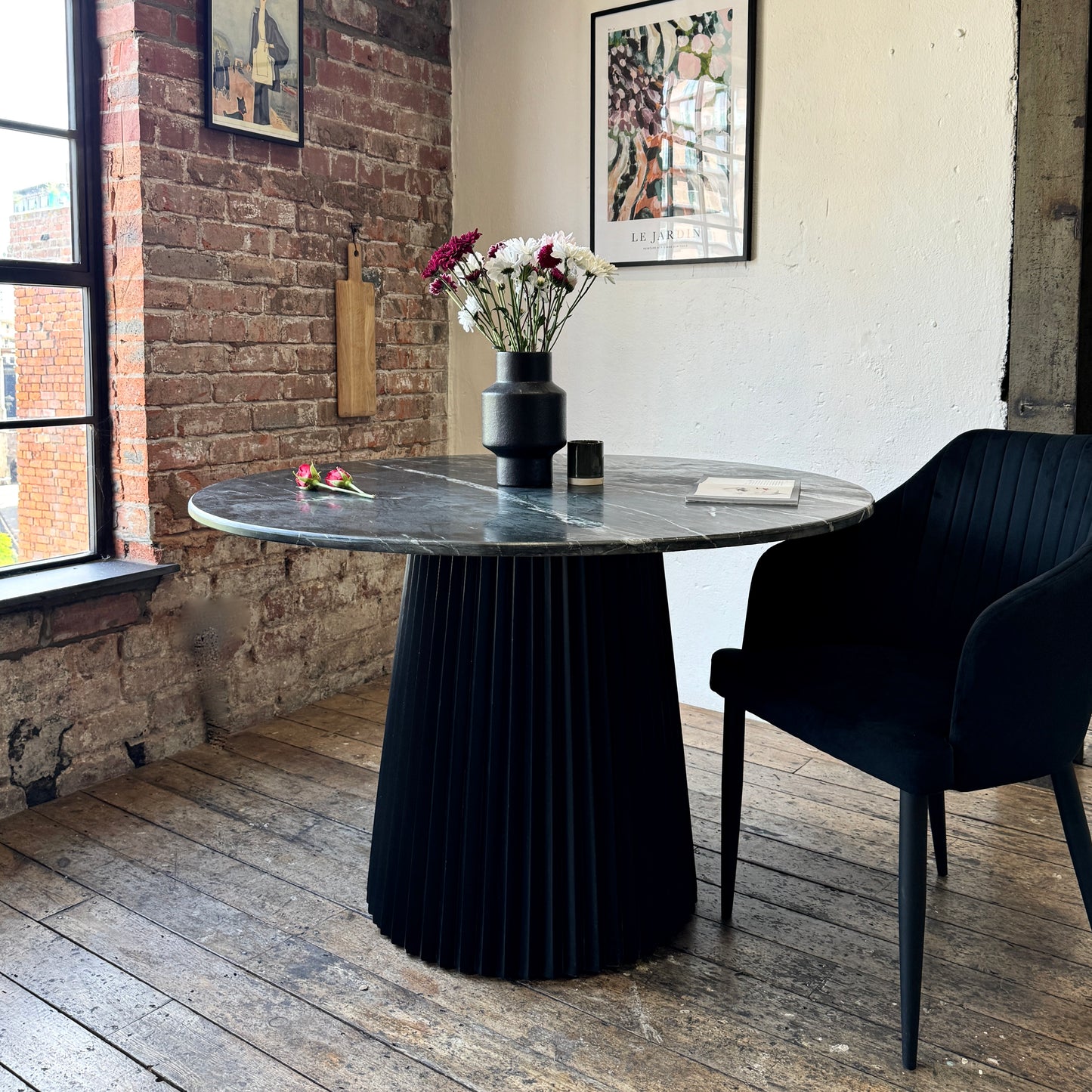 Freya Round Solid Marble & Mango Wood Dining Table Black (2 Sizes)