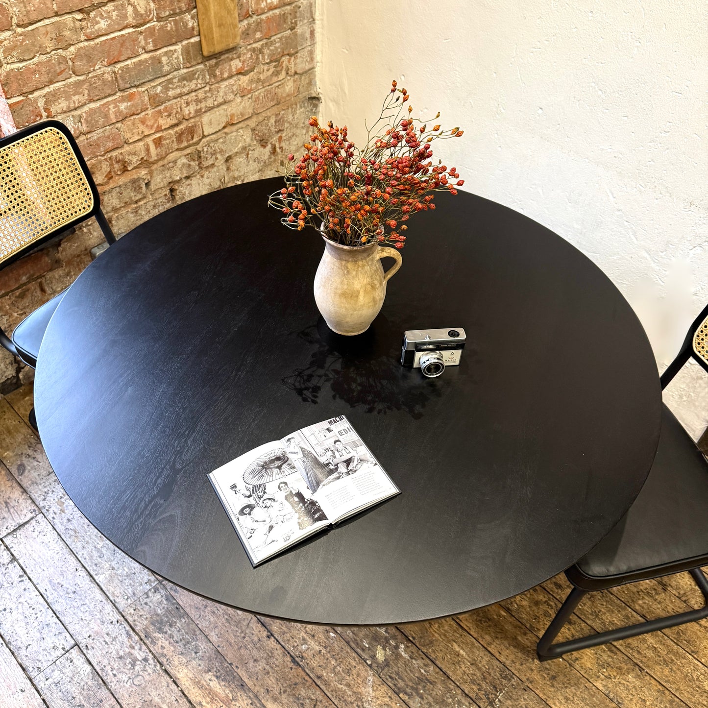 Cora Round Solid Mango Wood Dining Table in Black (2 Sizes)