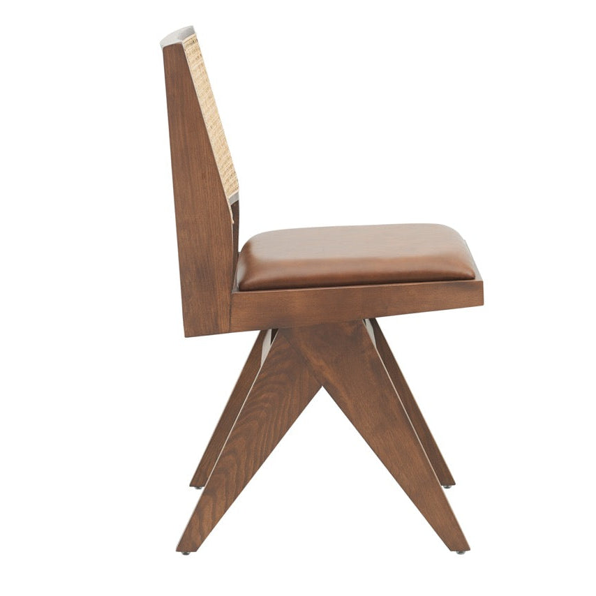 Kiko Solid Ash Wood Dining Chair in Walnut and Brown Leather (2pk)