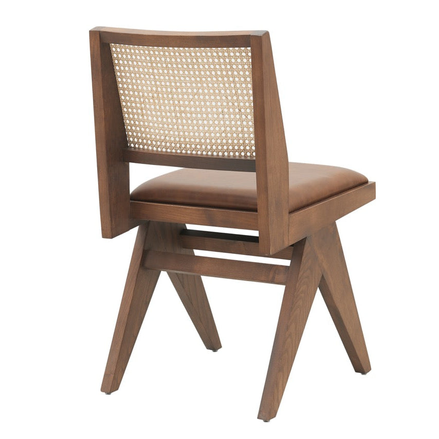 Kiko Solid Ash Wood Dining Chair in Walnut and Brown Leather (2pk)