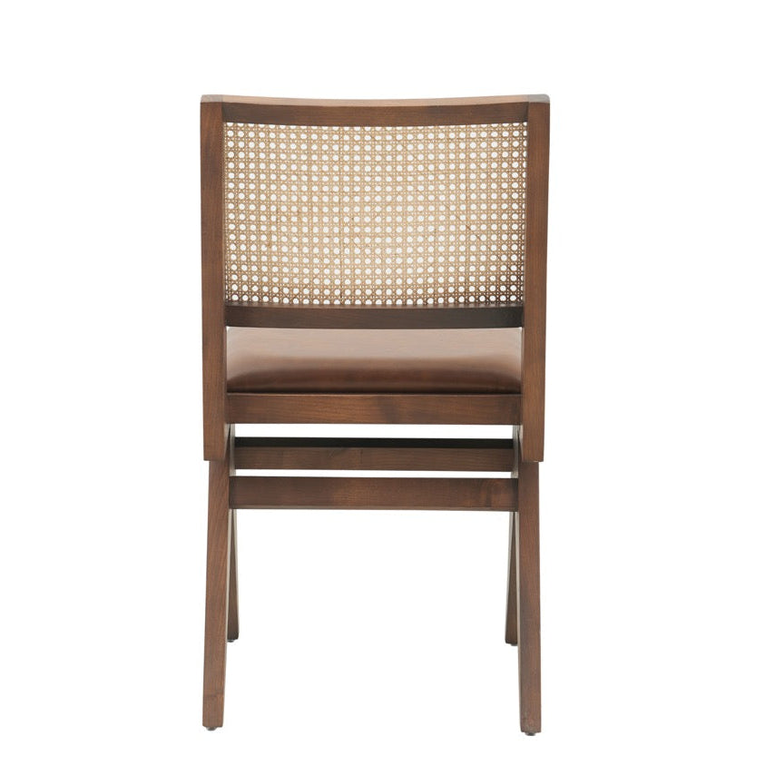 Kiko Solid Ash Wood Dining Chair in Walnut and Brown Leather (2pk)