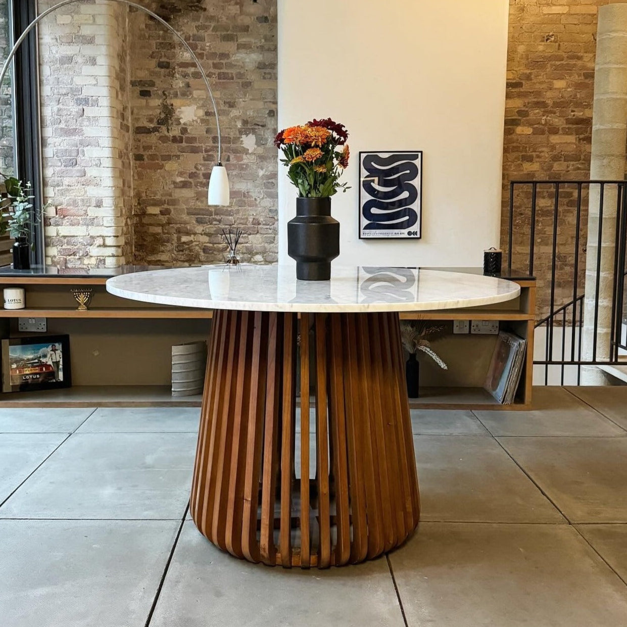 Nakula Round Solid Marble Mango Wood Dining Table Walnut (3