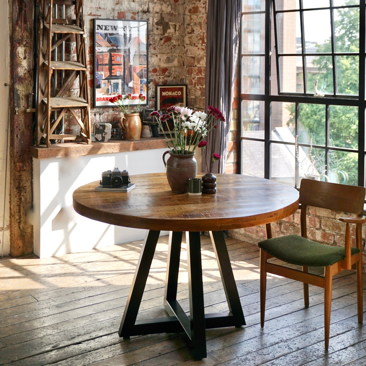 Ida Solid Mango Wood Industrial Dining Table in Walnut (3 Sizes)