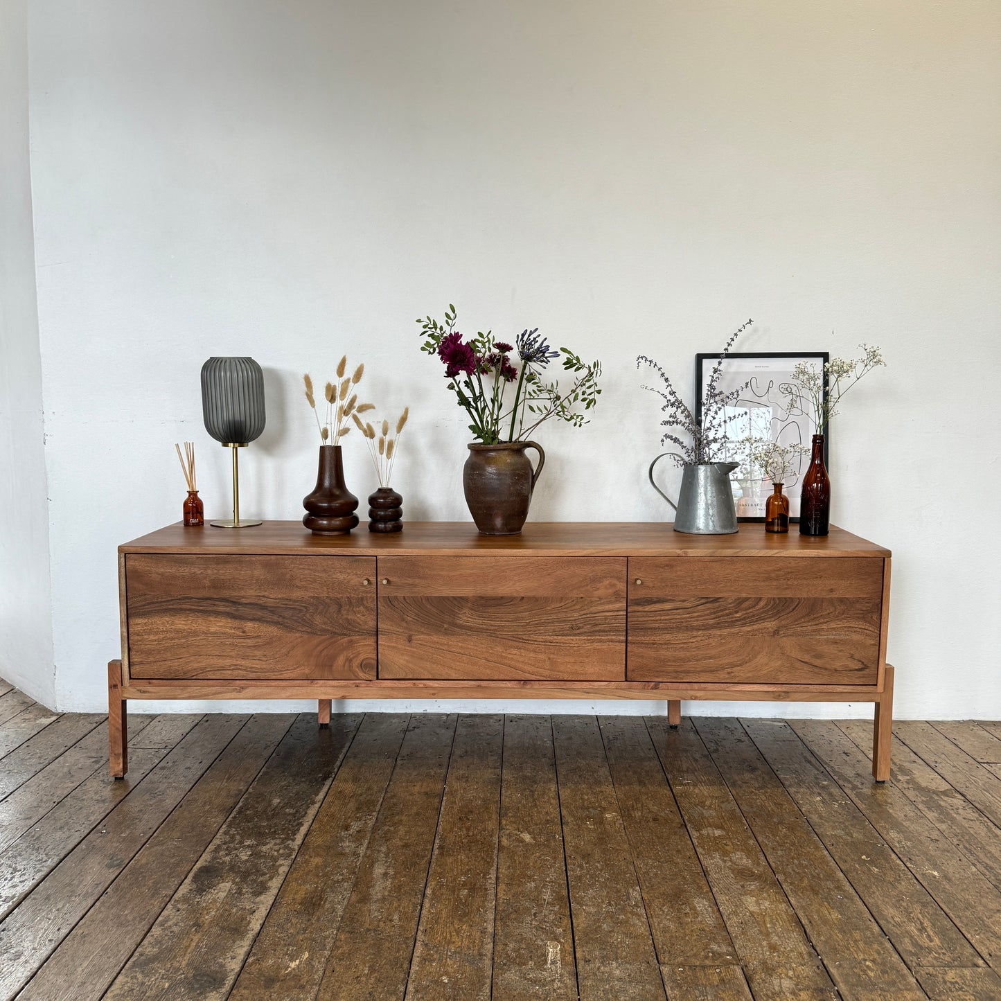 Lucca Solid Acacia Wood 3 Door TV Stand