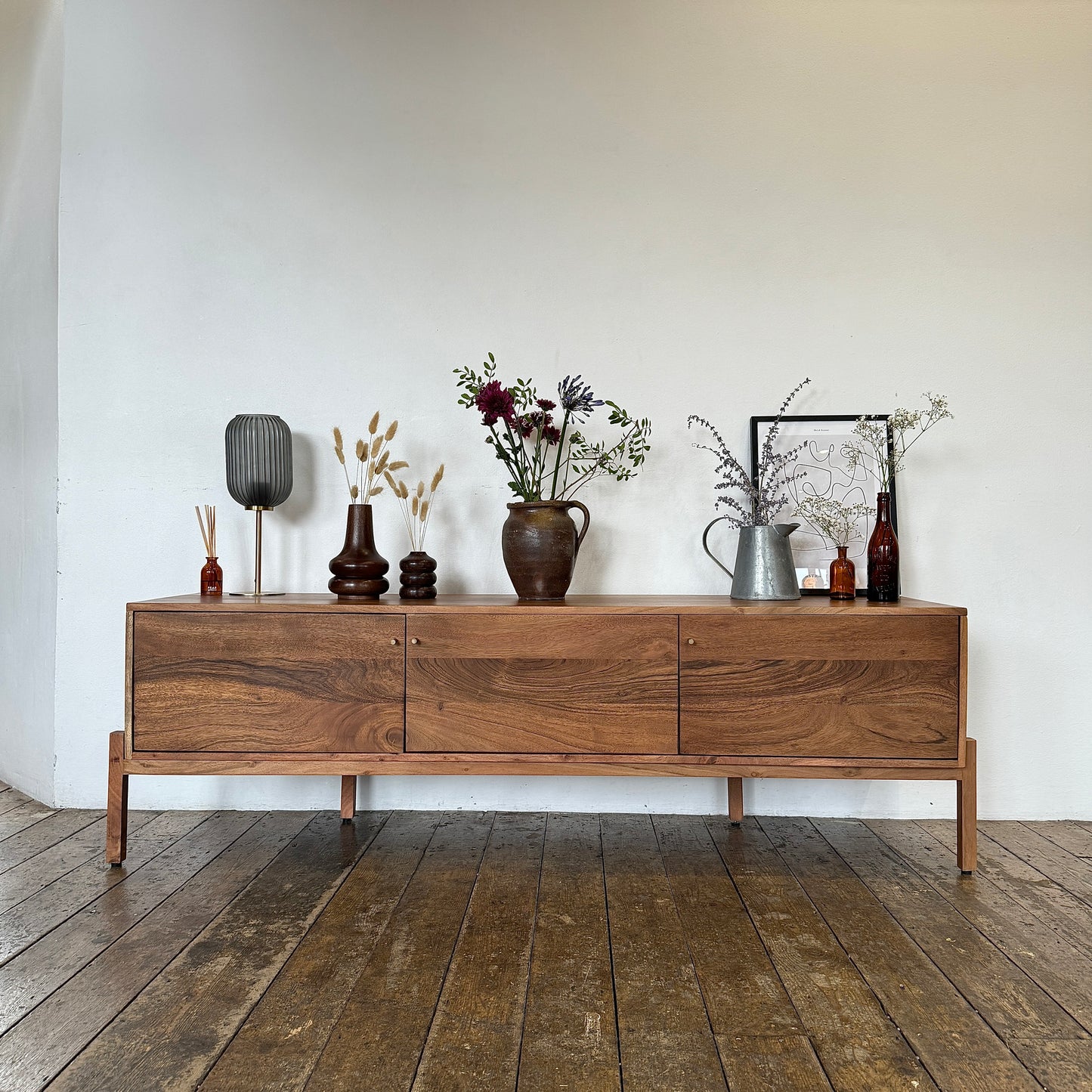 Lucca Solid Acacia Wood 3 Door TV Stand